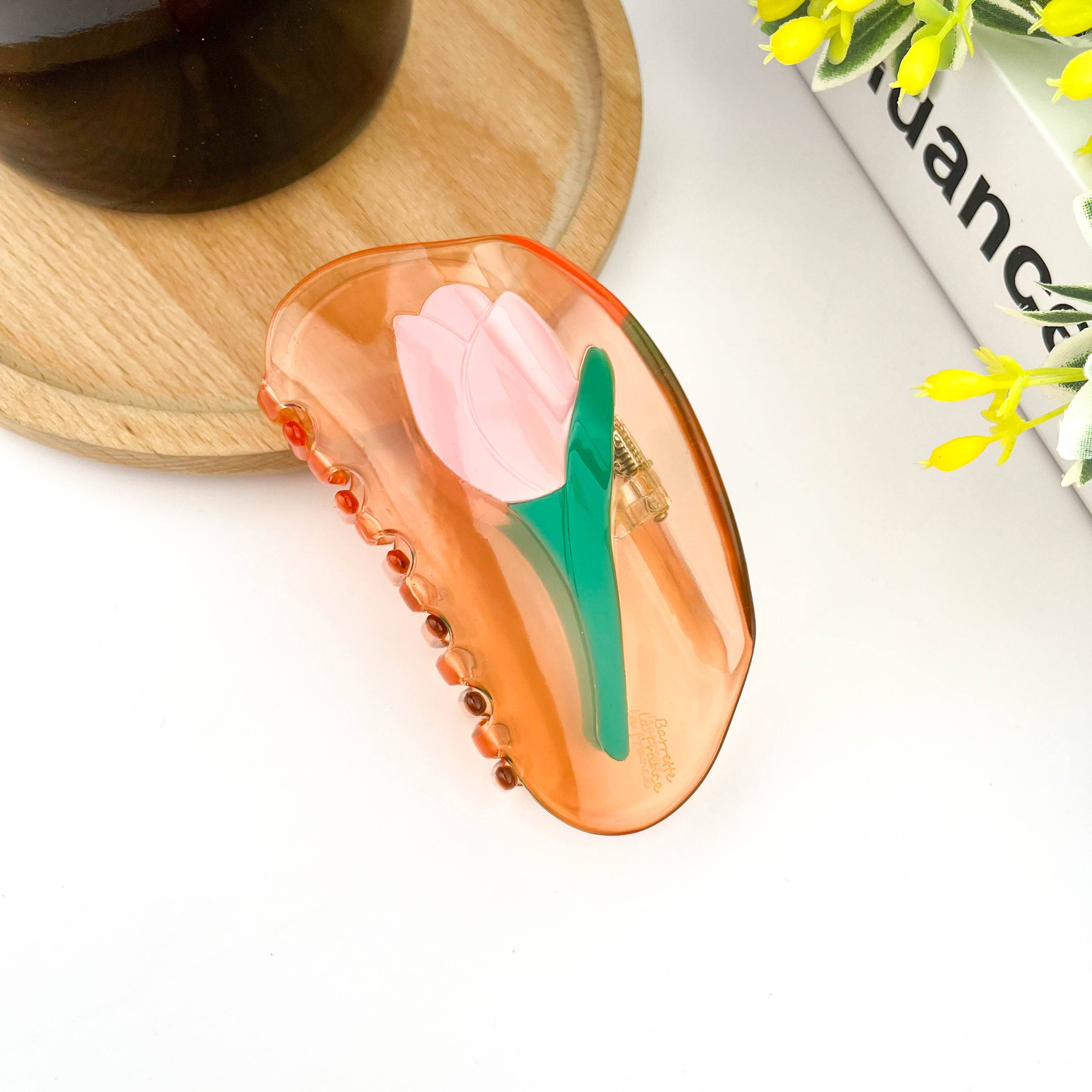 Semi-Circular Floral Hair Clip, Springtime Acetate Claw Clip