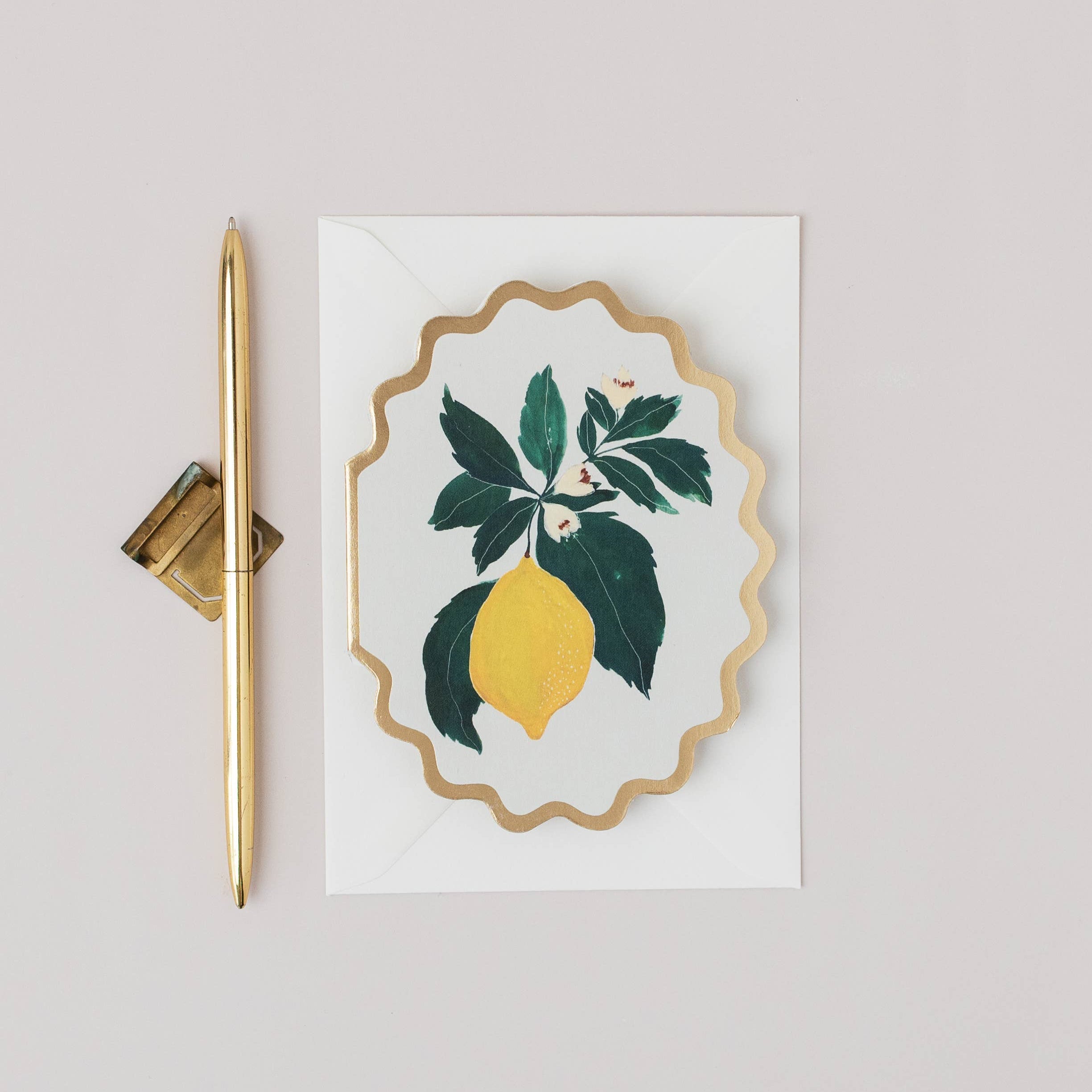 LEMON BOTANICAL FRUIT SCALLOP DIE CUT CARD