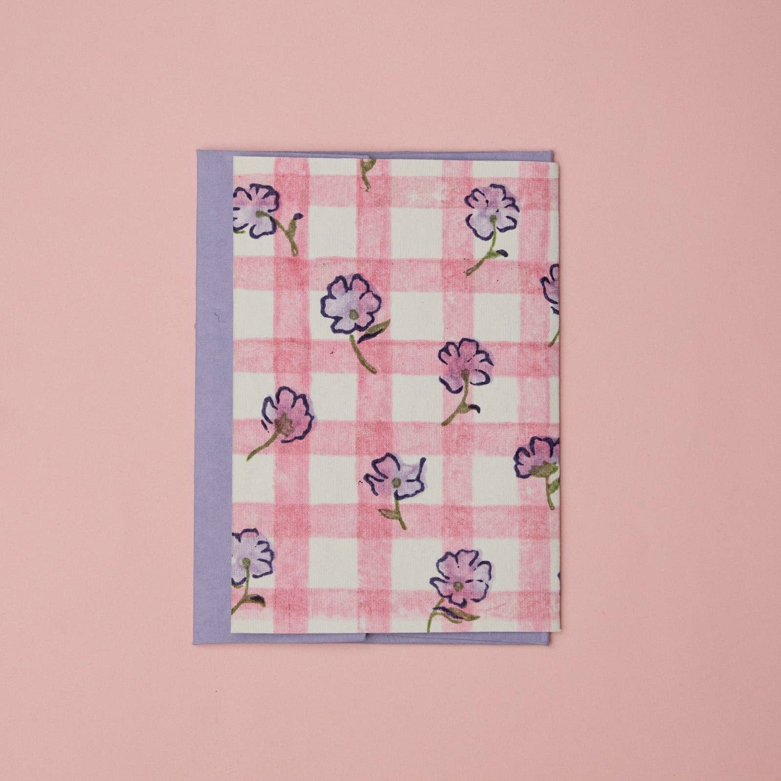'Thank You' Block Printed Greeting Card | Gingham Violet Meringue