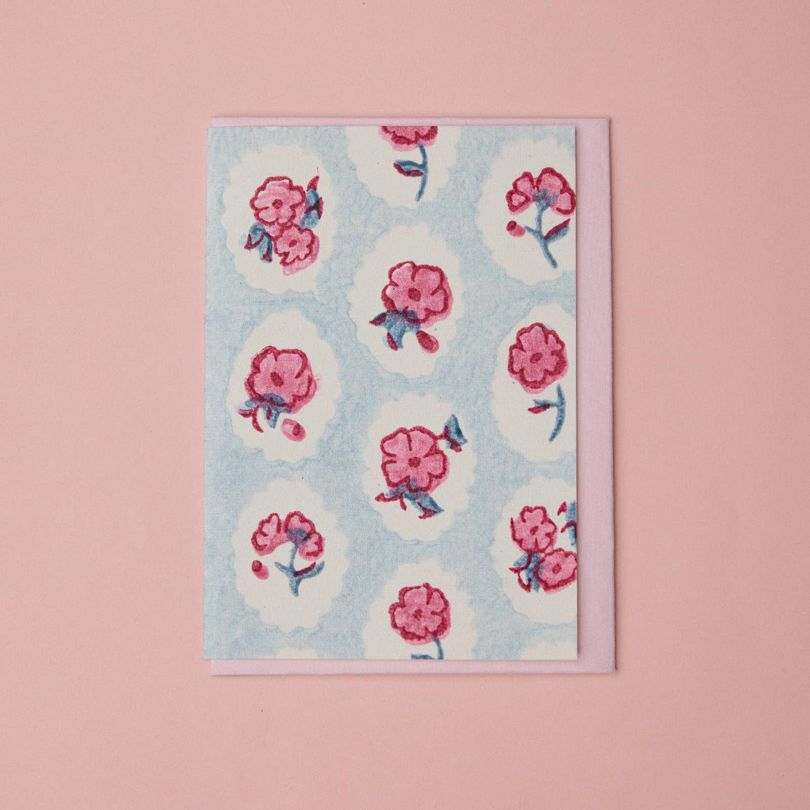 Block Printed Greeting Card | Scallop Tiles Pink Sorbet