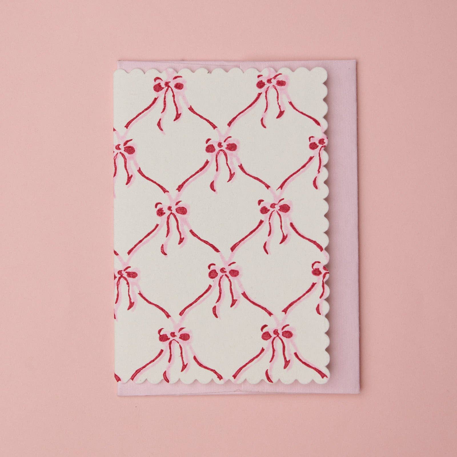Block Printed Greeting Card | Bows Pink Sorbet