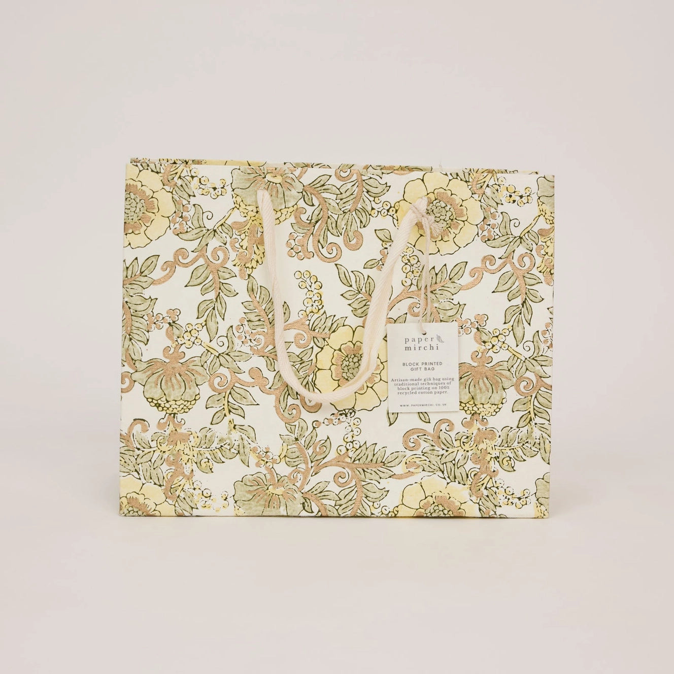 Block Printed Gift Bags | Buttercream | 3 Designs & 2 Sizes Available