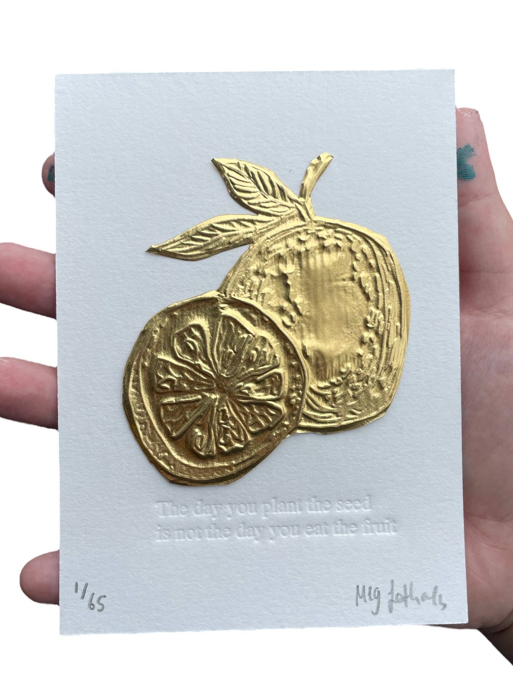 Embossed Tin Fruit Mounted on paper