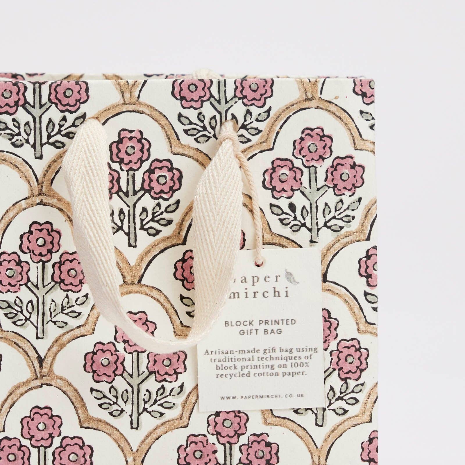Block Printed Gift Bags | Pink Earth | 3 Designs Available| Small