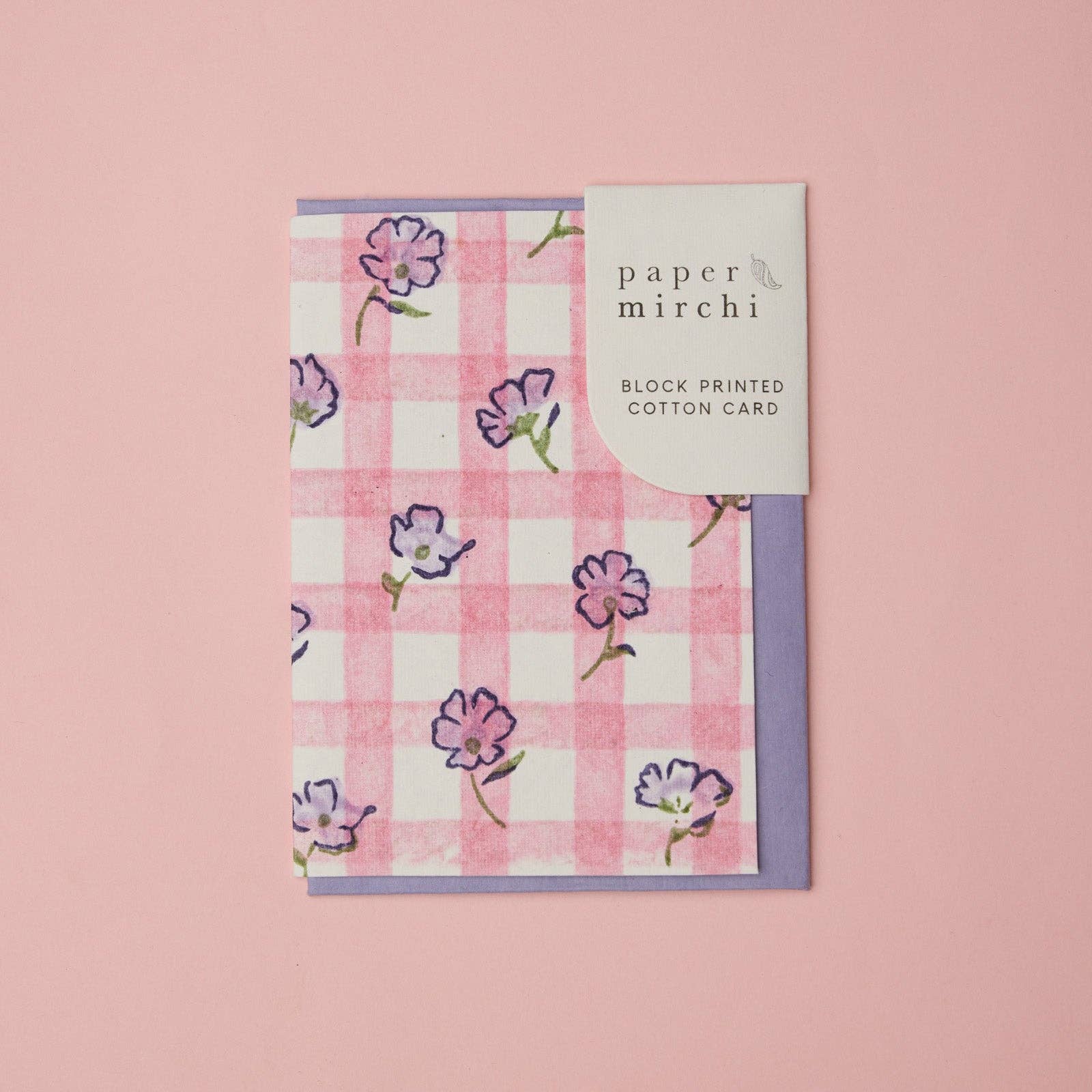 Block Printed Greeting Card | Gingham Violet Meringue