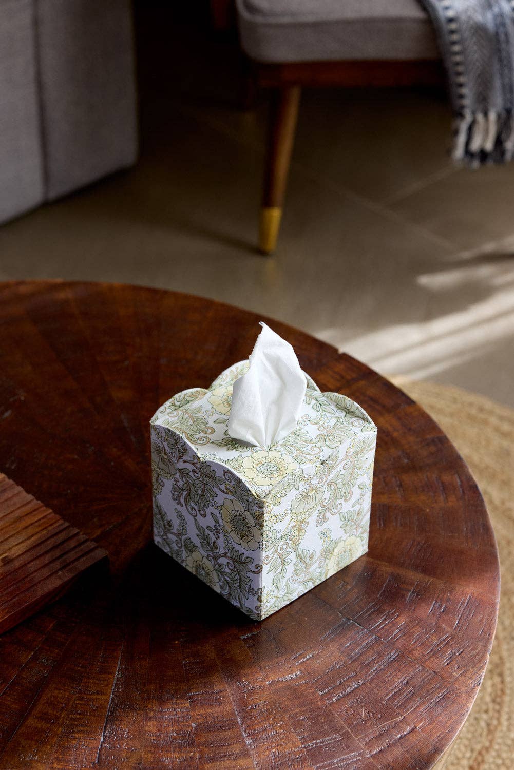 Block Printed Tissue Box - Wild Rose Buttercream