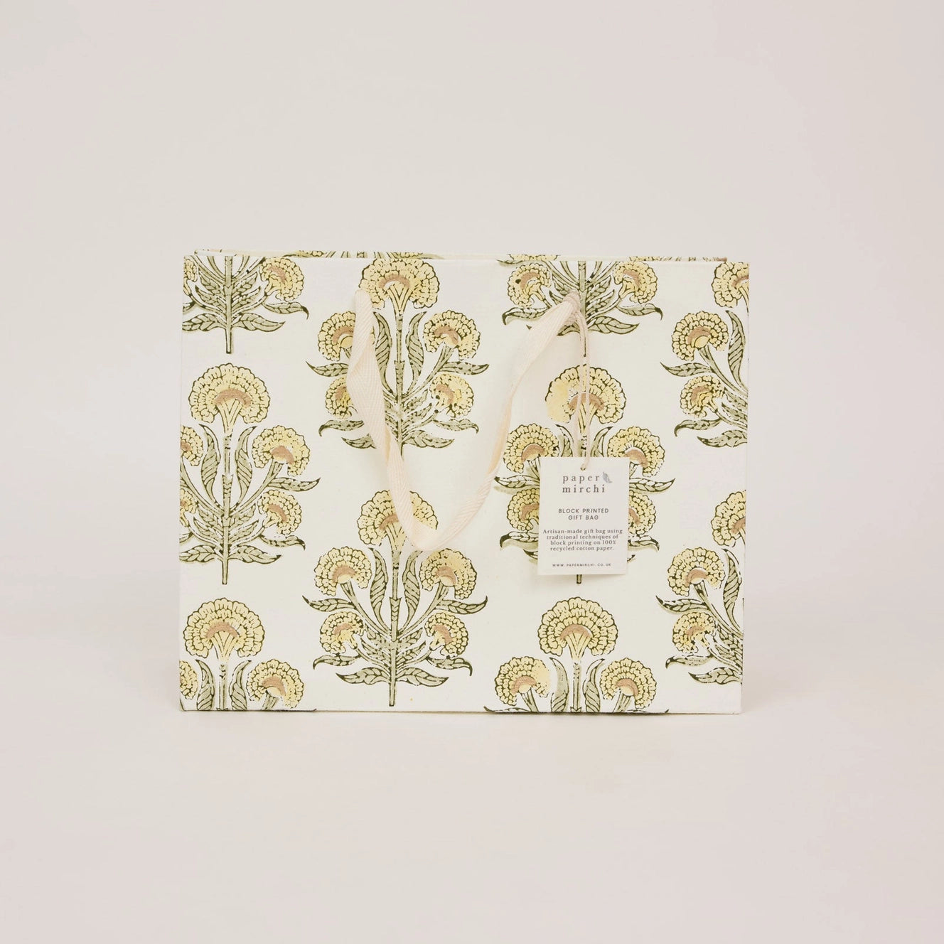 Block Printed Gift Bags | Buttercream | 3 Designs & 2 Sizes Available