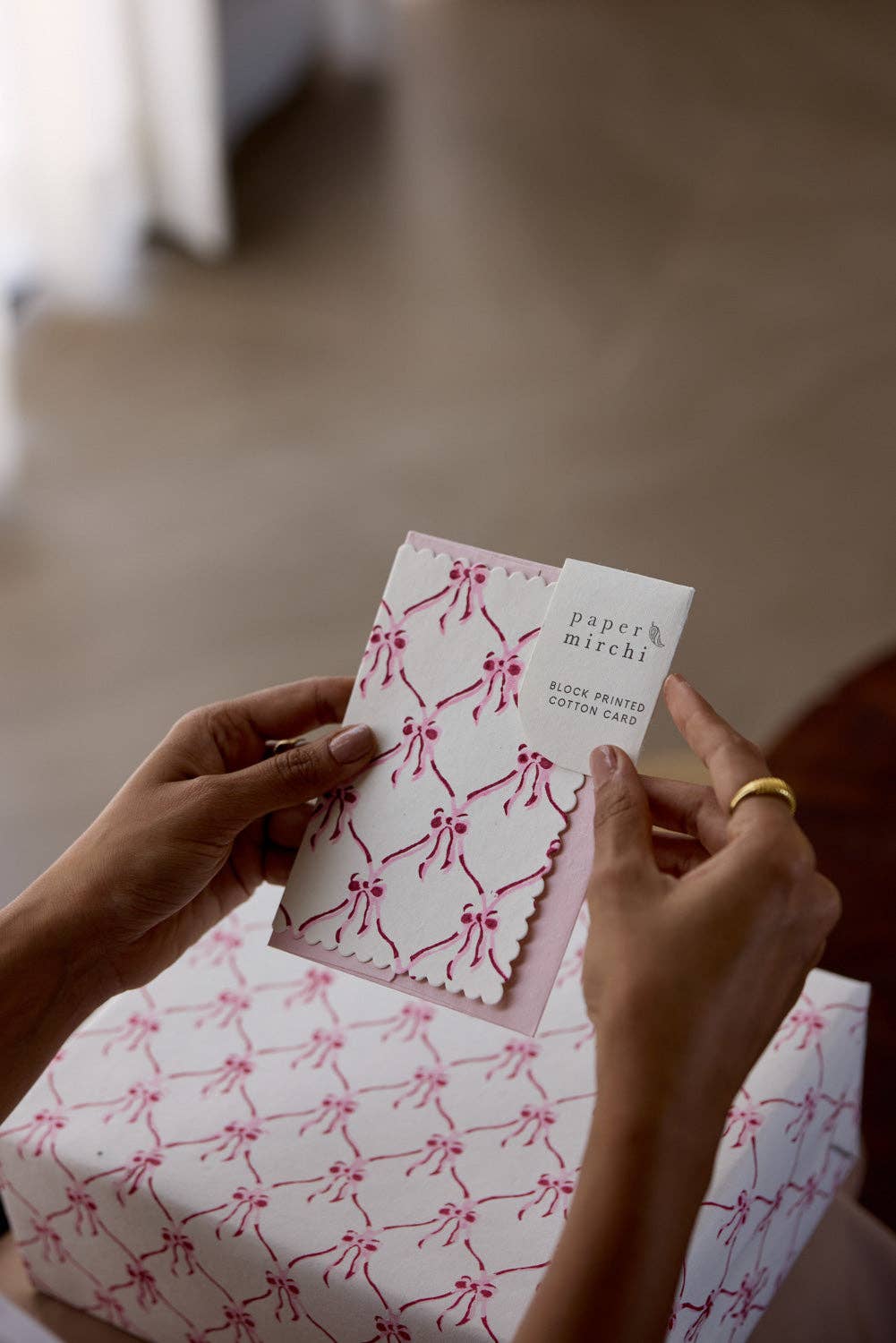 Block Printed Greeting Card | Bows Pink Sorbet