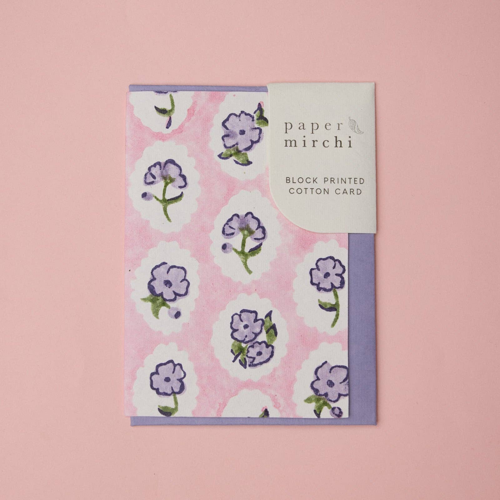 Block Printed Greeting Card | Scallop Tiles Violet Meringue
