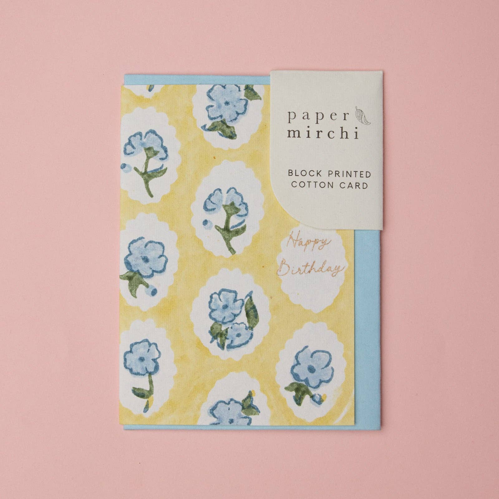 "Happy Birthday' Block Printed Greeting Card | Scallop Tiles Alaska