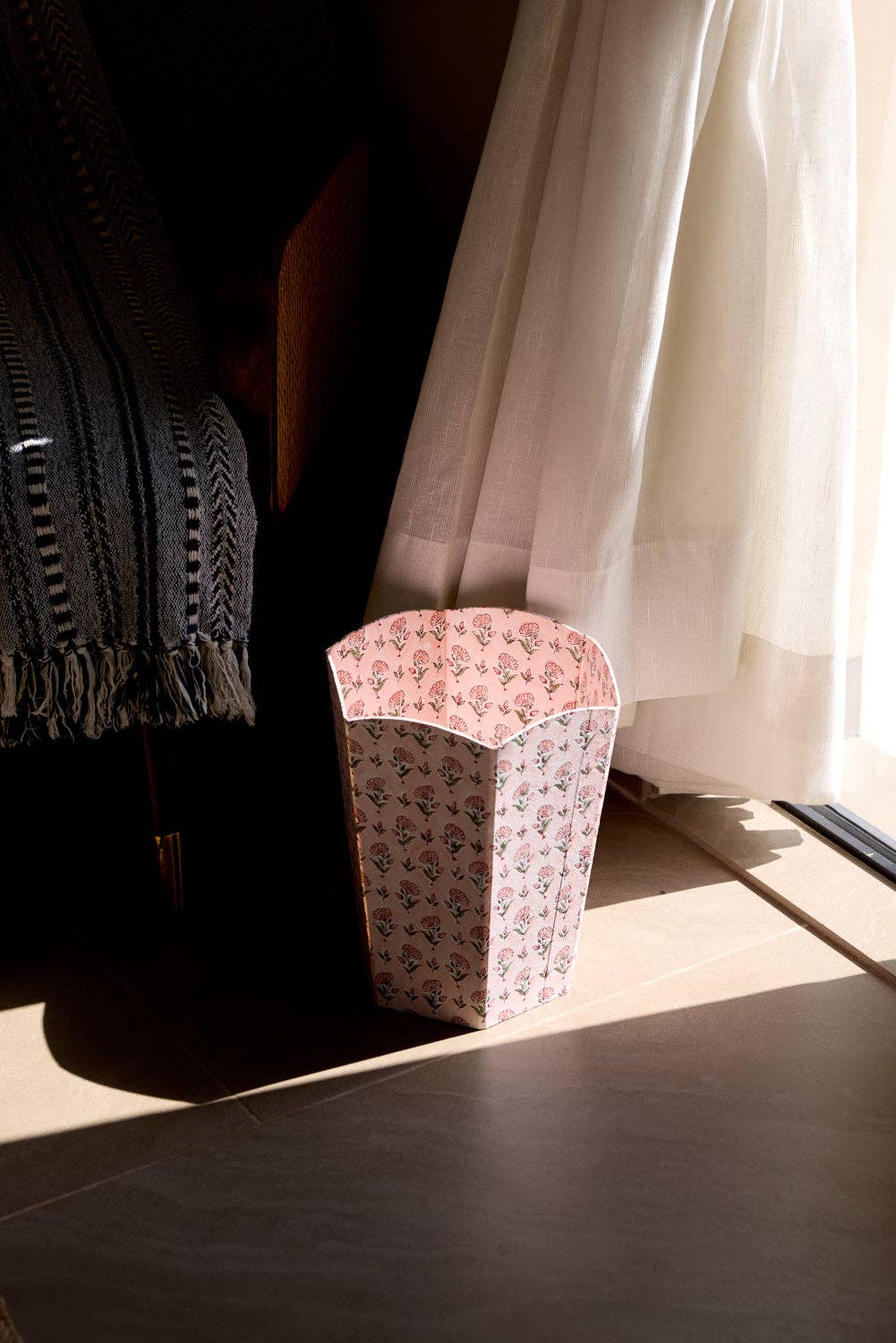 Block Printed Waste Paper Basket | Ditsy Floral Blush