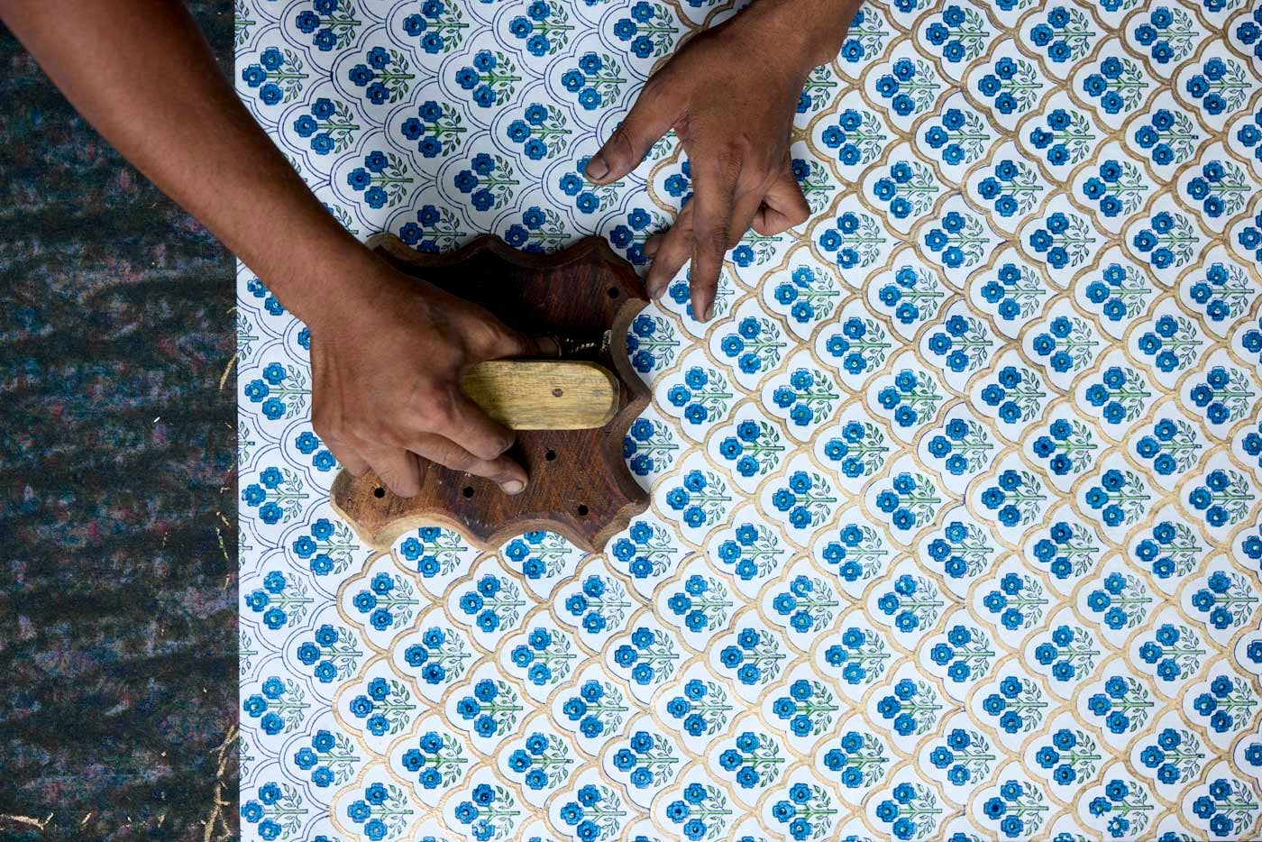 Block Printed Waste Paper Basket | Trellis Indigo