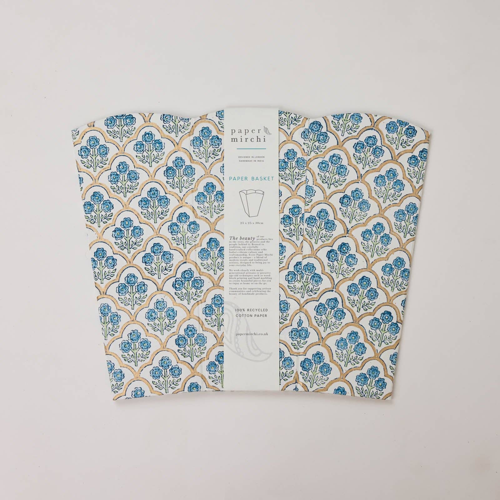 Block Printed Waste Paper Basket | Trellis Indigo