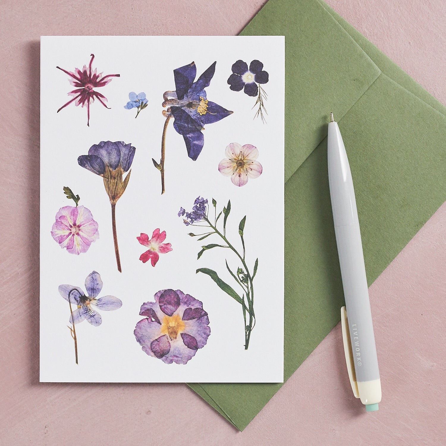 Pressed Flower Botanical Greetings Card - Mid Summer
