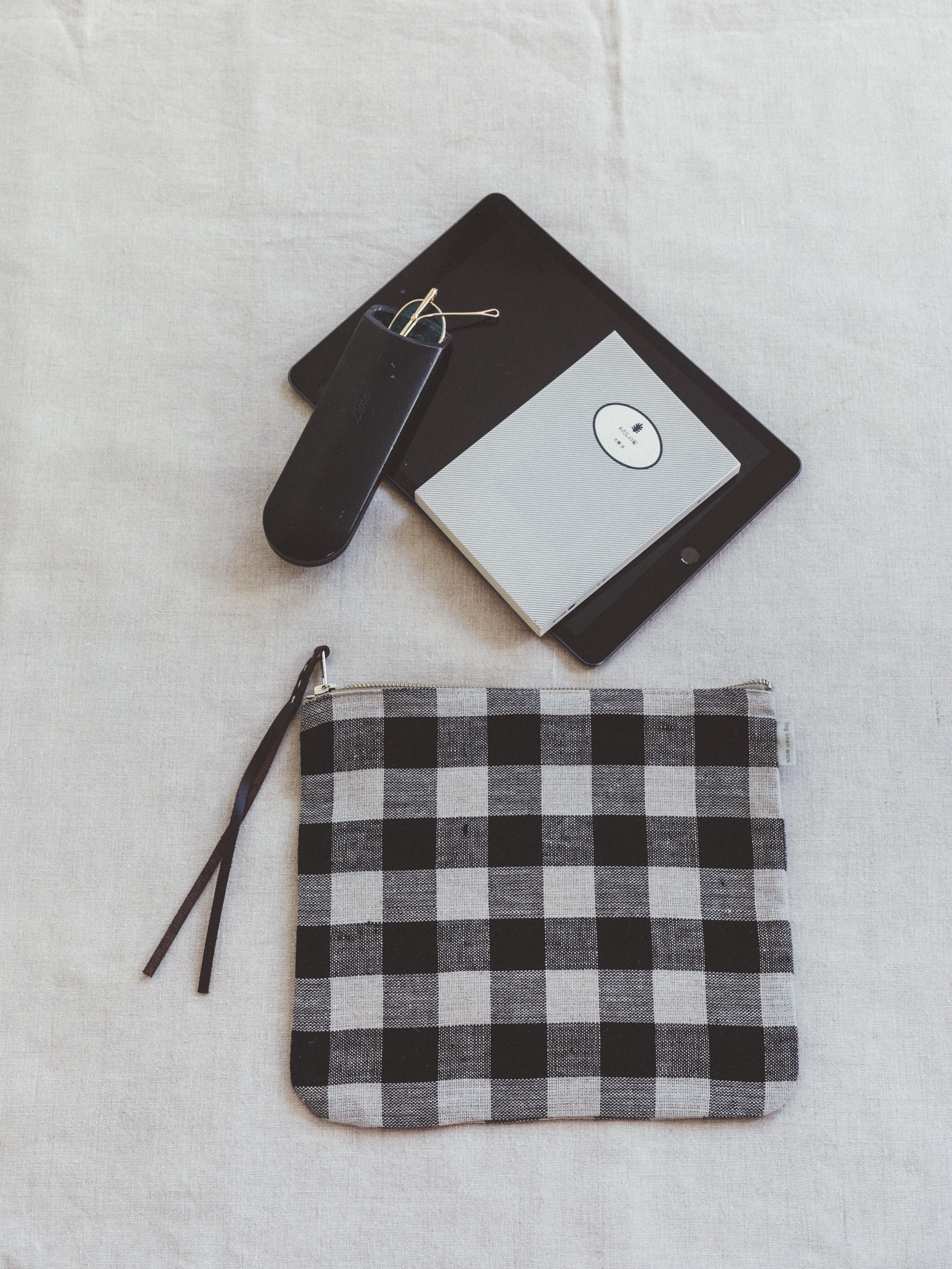 Canna Linen Pouch  | Black Natural Check | 2 Sizes Available