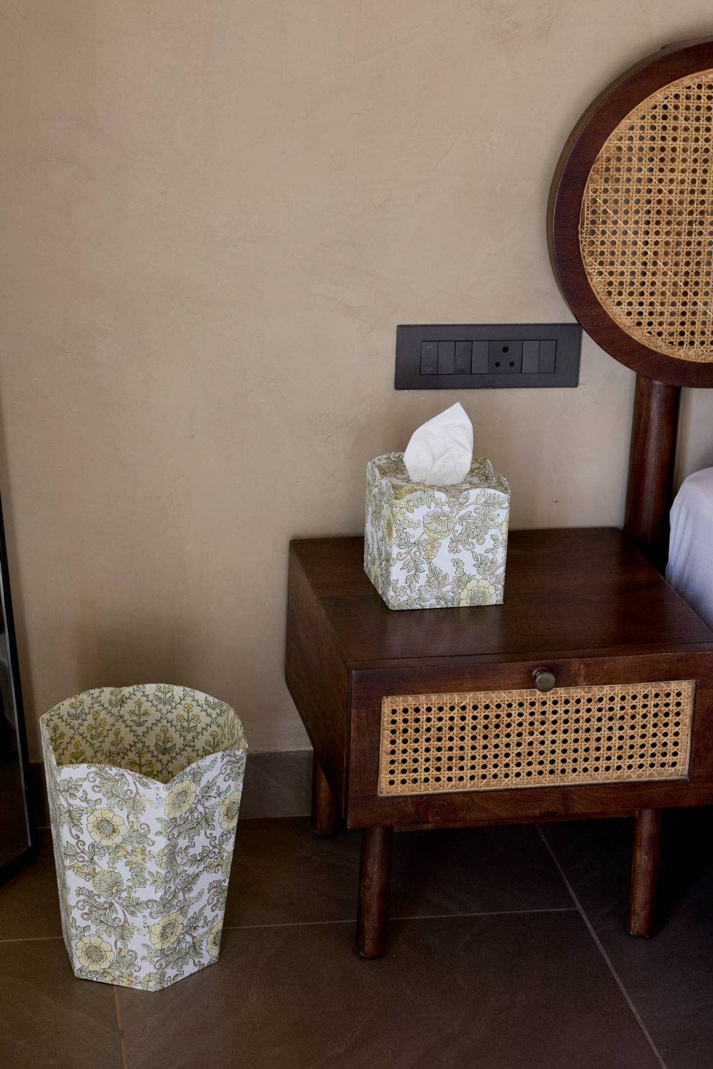 Block Printed Waste Paper Basket | Wild Rose Buttercream