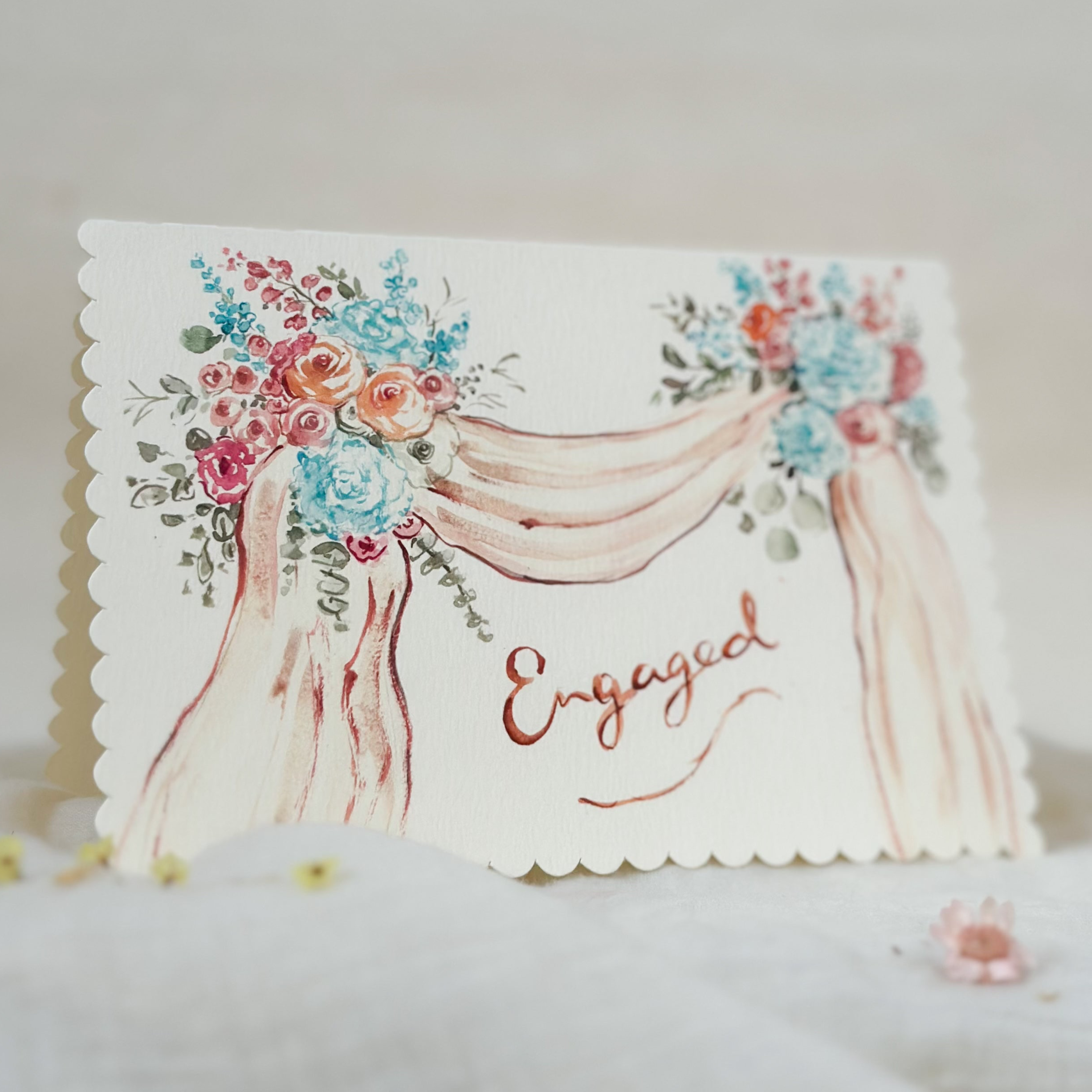 Engaged florals - scalloped edge card