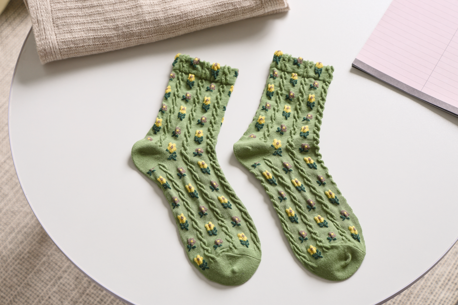 Small Floral Socks Knitted Cotton Socks | 3 Colours Available