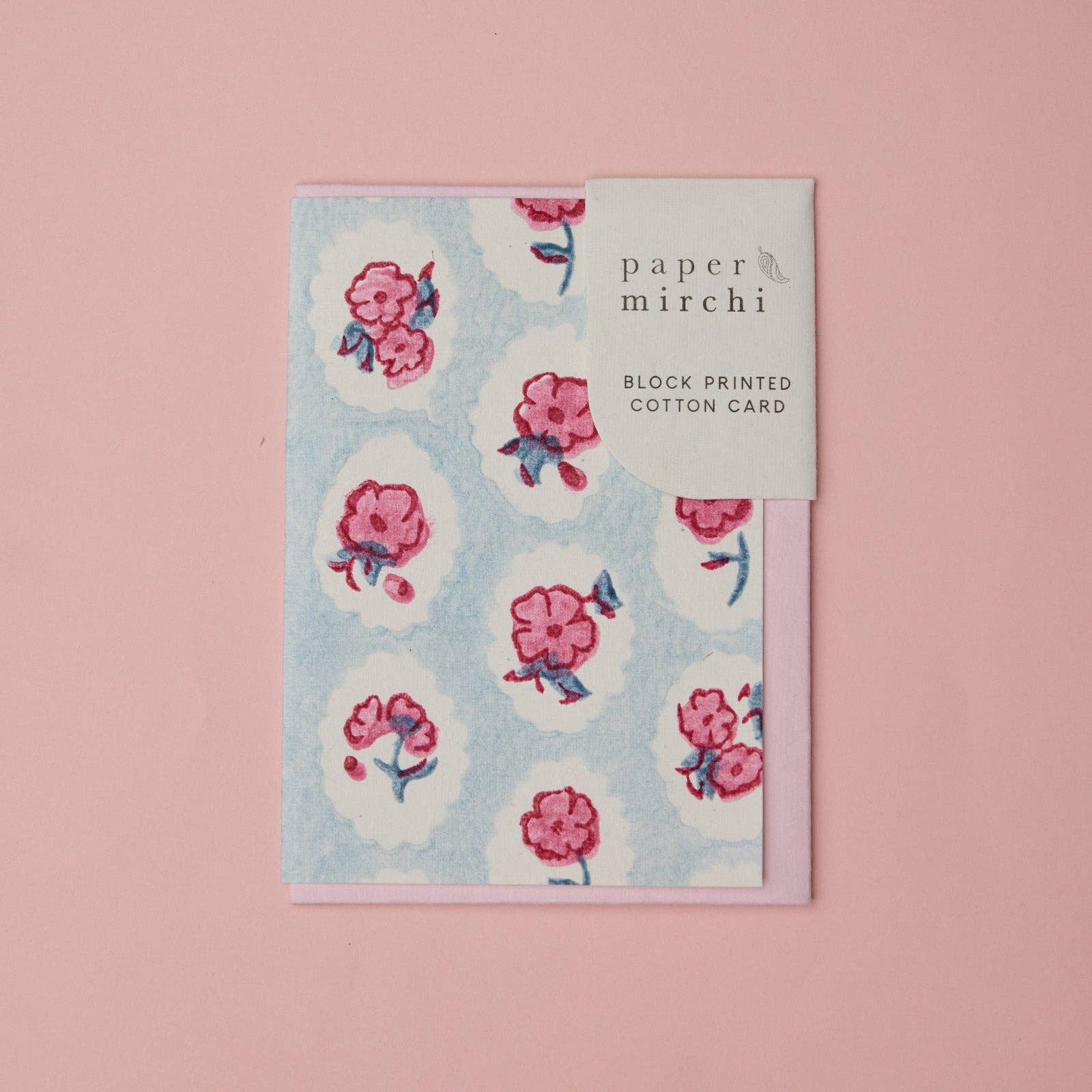 Block Printed Greeting Card | Scallop Tiles Pink Sorbet