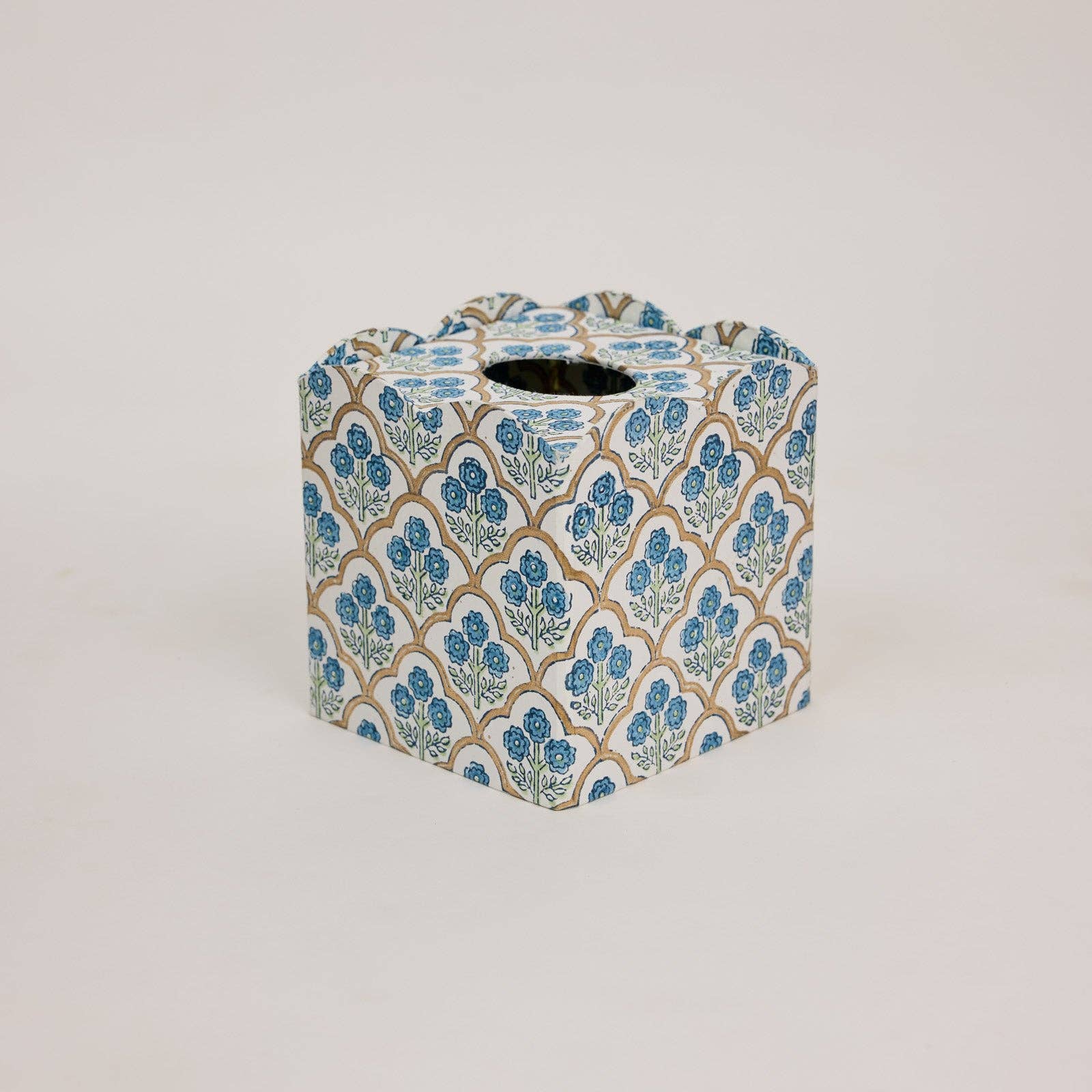 Block Printed Tissue Box - Trellis Indigo