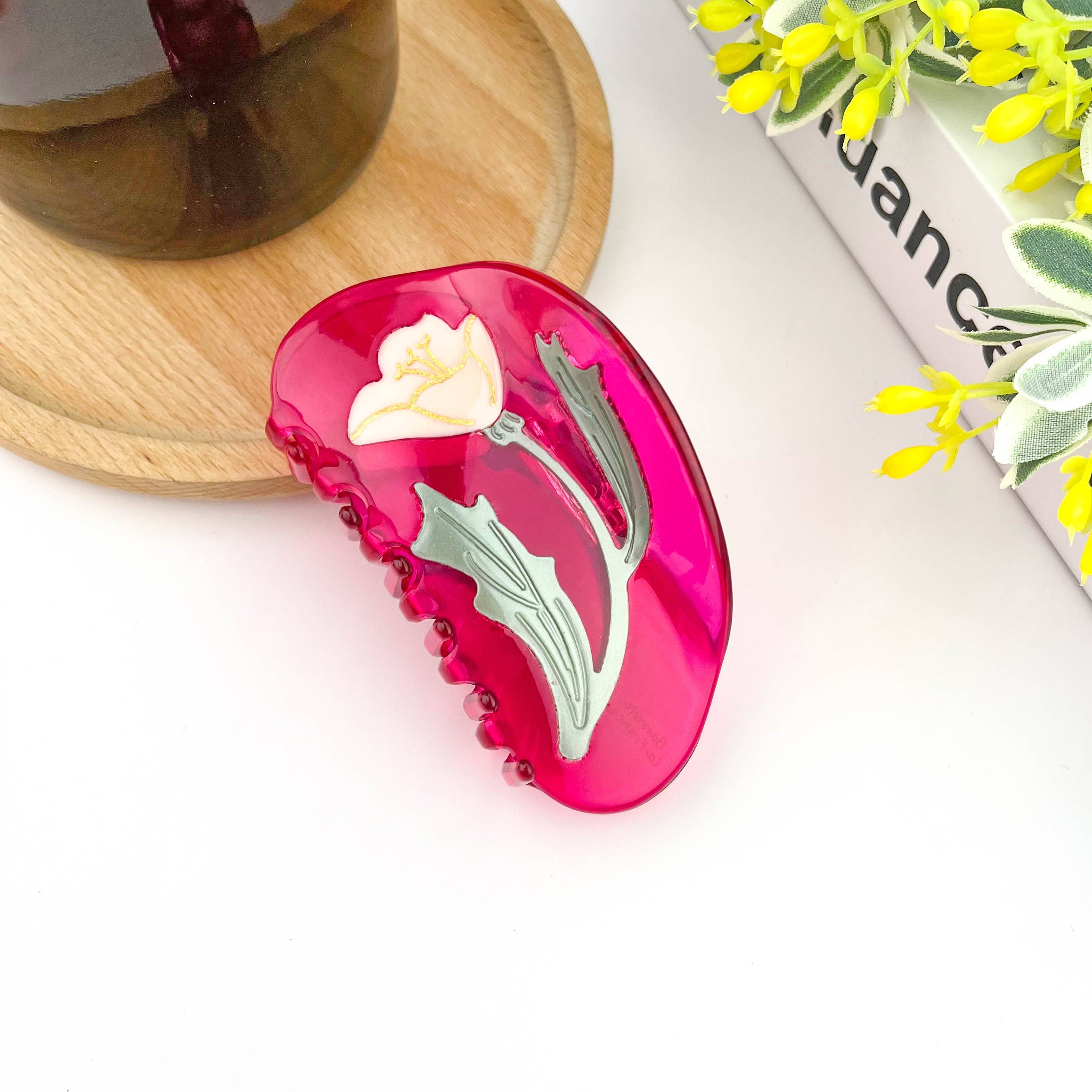 Semi-Circular Floral Hair Clip, Springtime Acetate Claw Clip