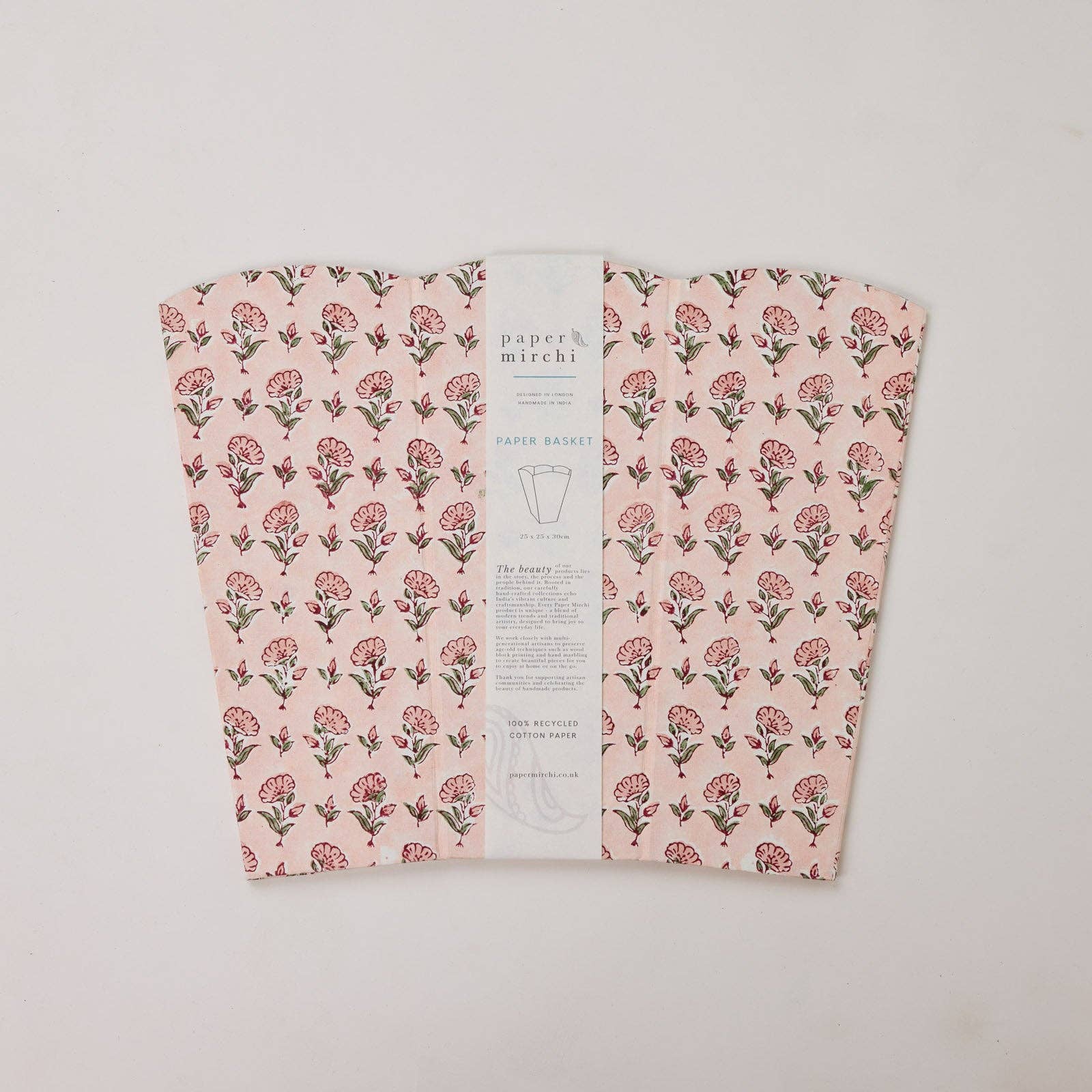 Block Printed Waste Paper Basket | Ditsy Floral Blush