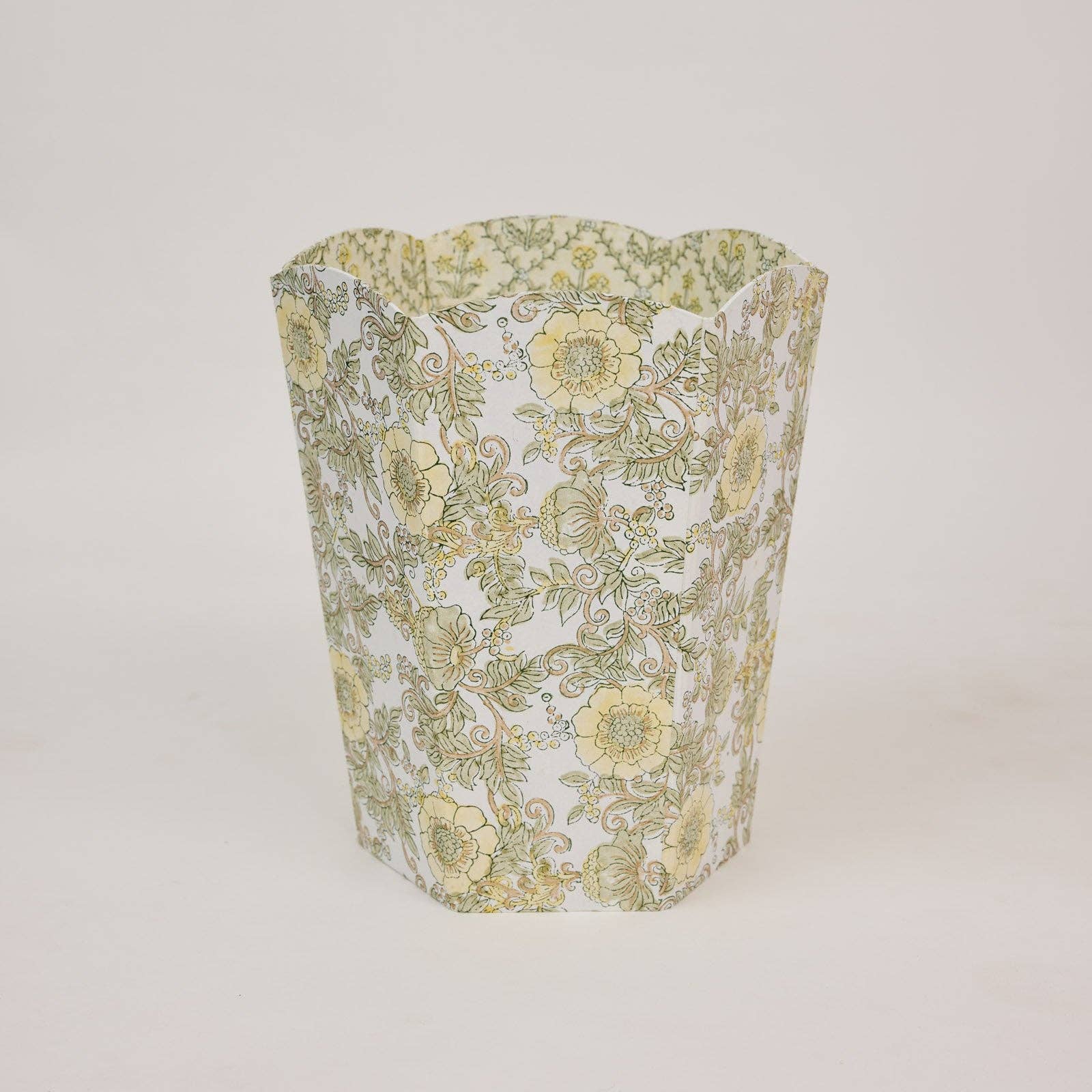 Block Printed Waste Paper Basket | Wild Rose Buttercream