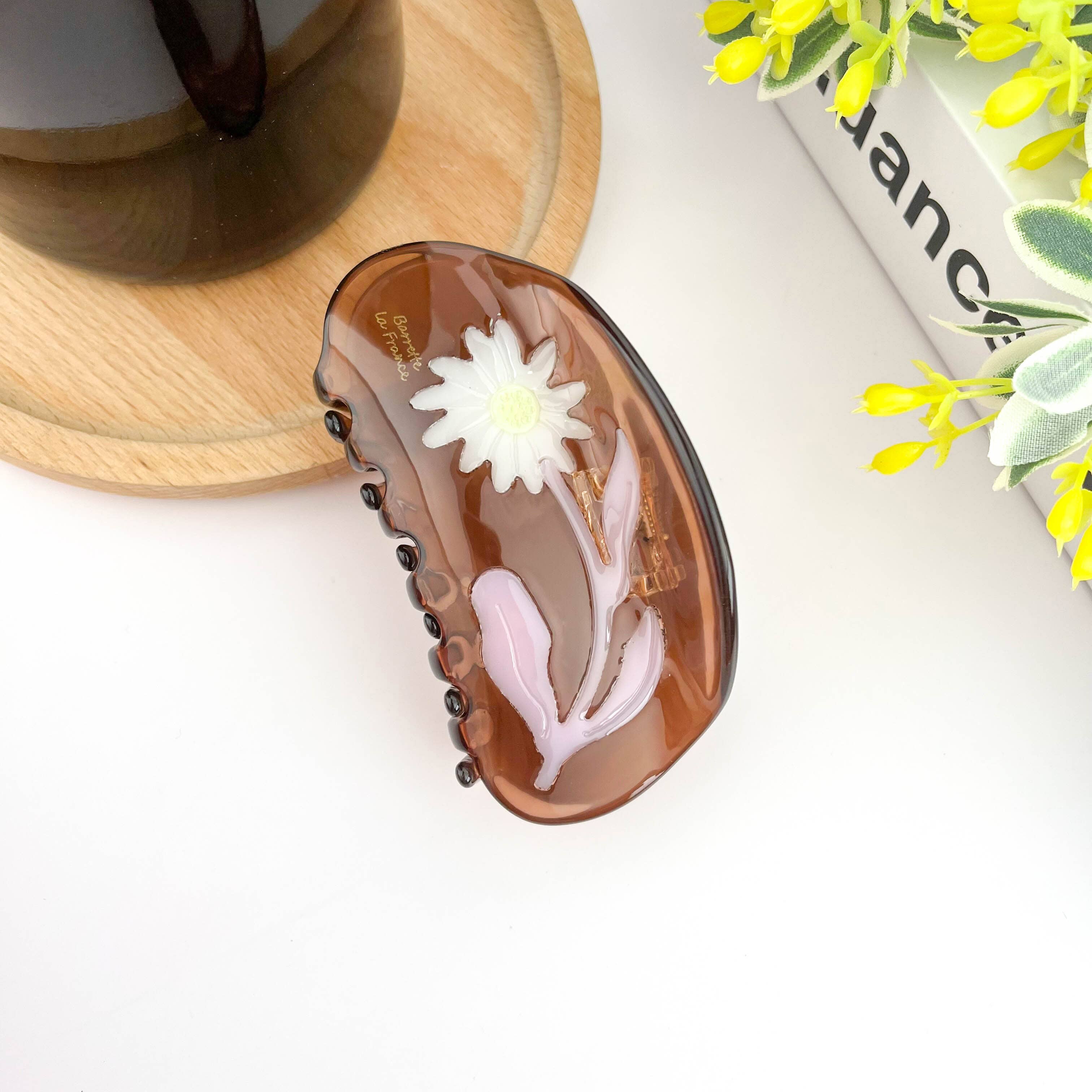Semi-Circular Floral Hair Clip, Springtime Acetate Claw Clip