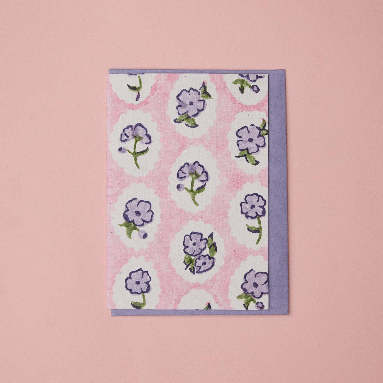 Block Printed Greeting Card | Scallop Tiles Violet Meringue