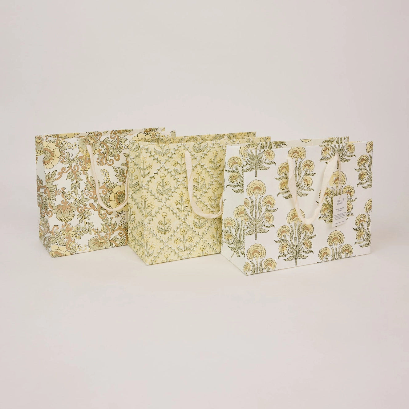 Block Printed Gift Bags | Buttercream | 3 Designs & 2 Sizes Available