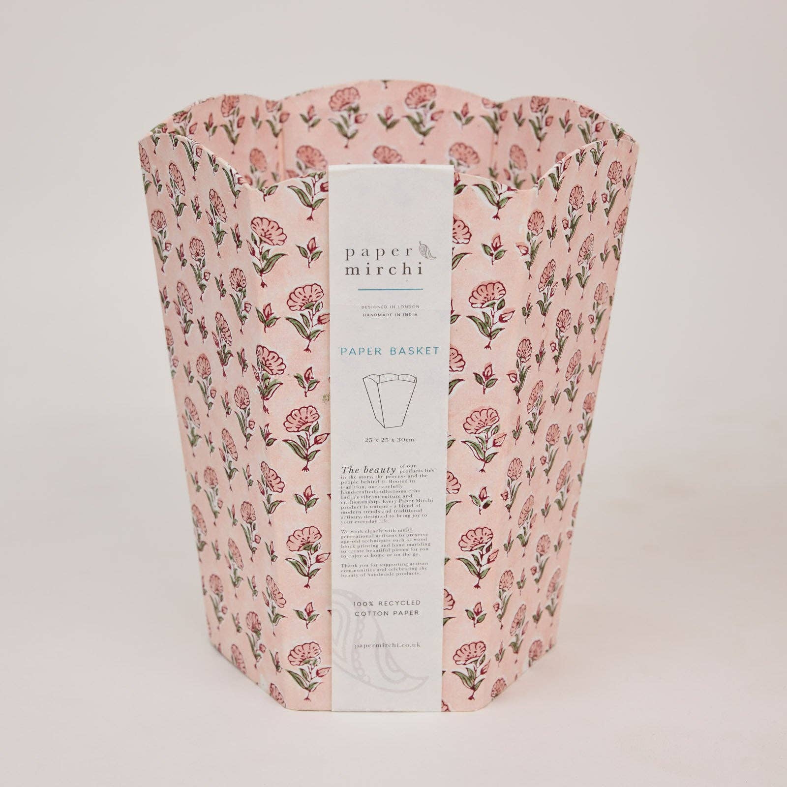 Block Printed Waste Paper Basket | Ditsy Floral Blush