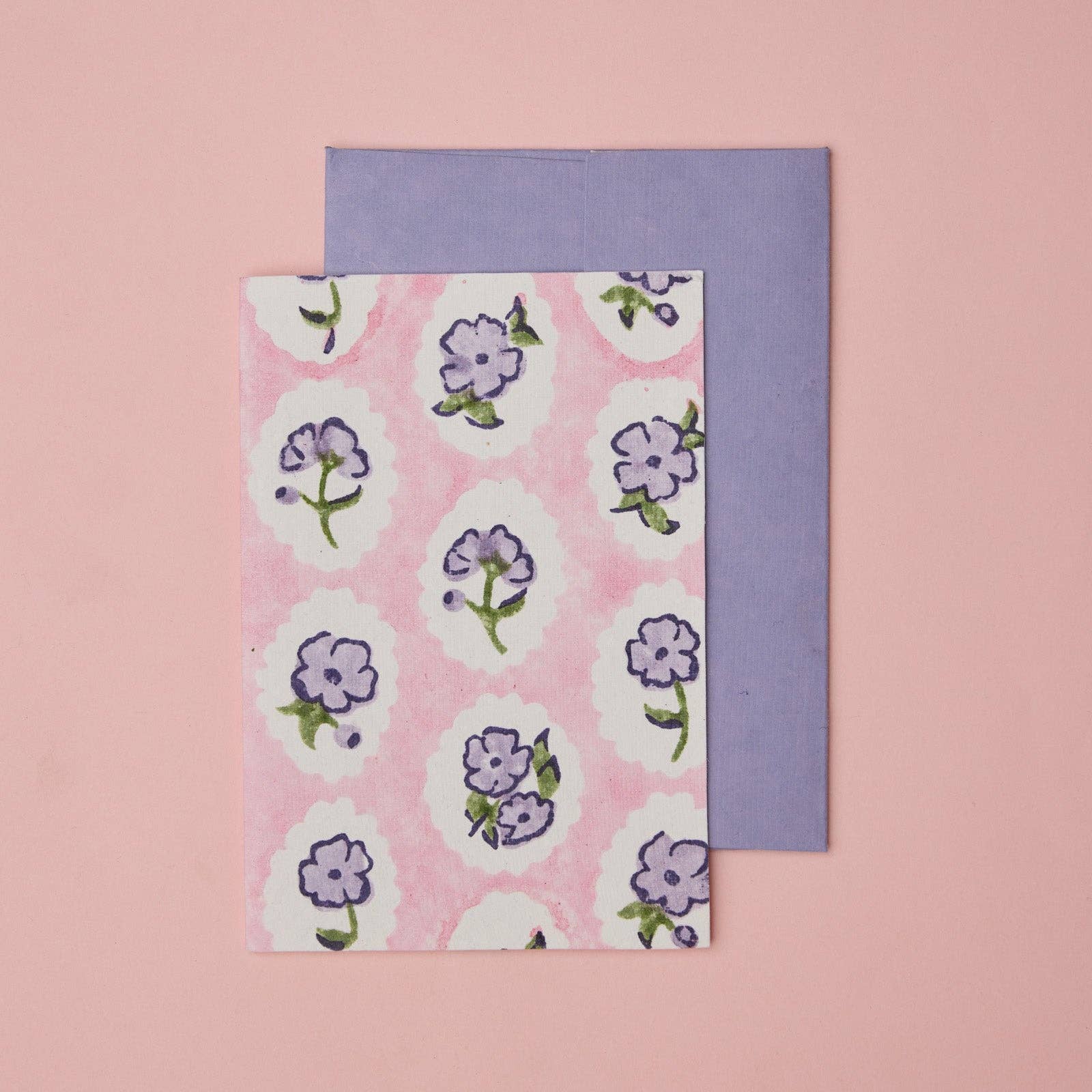 Block Printed Greeting Card | Scallop Tiles Violet Meringue