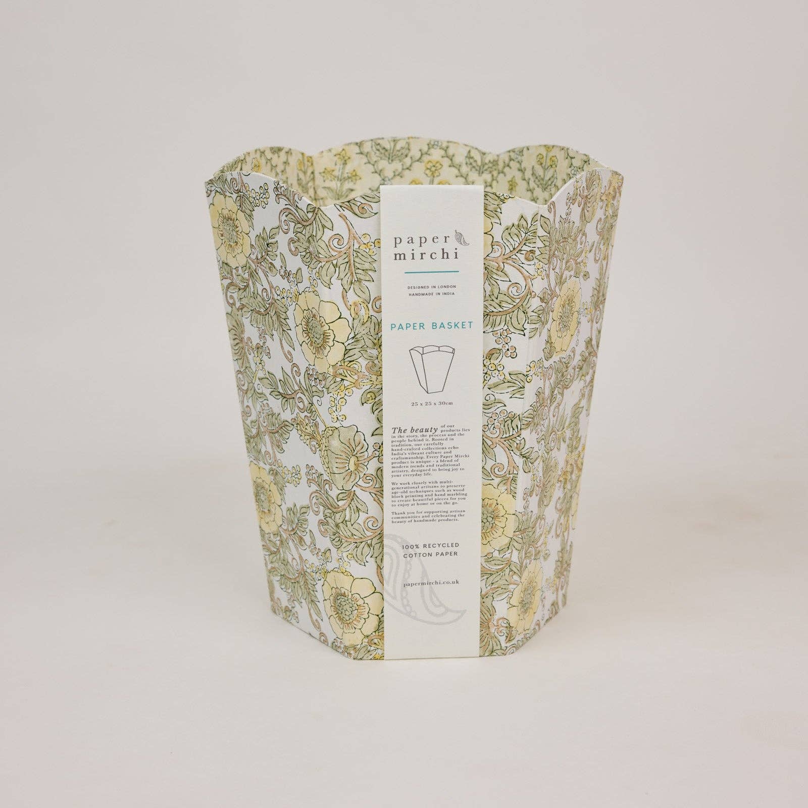 Block Printed Waste Paper Basket | Wild Rose Buttercream
