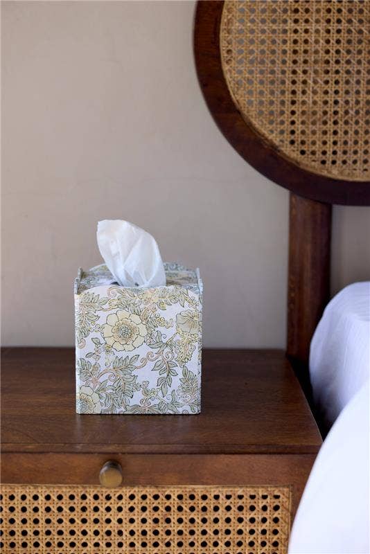 Block Printed Tissue Box - Wild Rose Buttercream