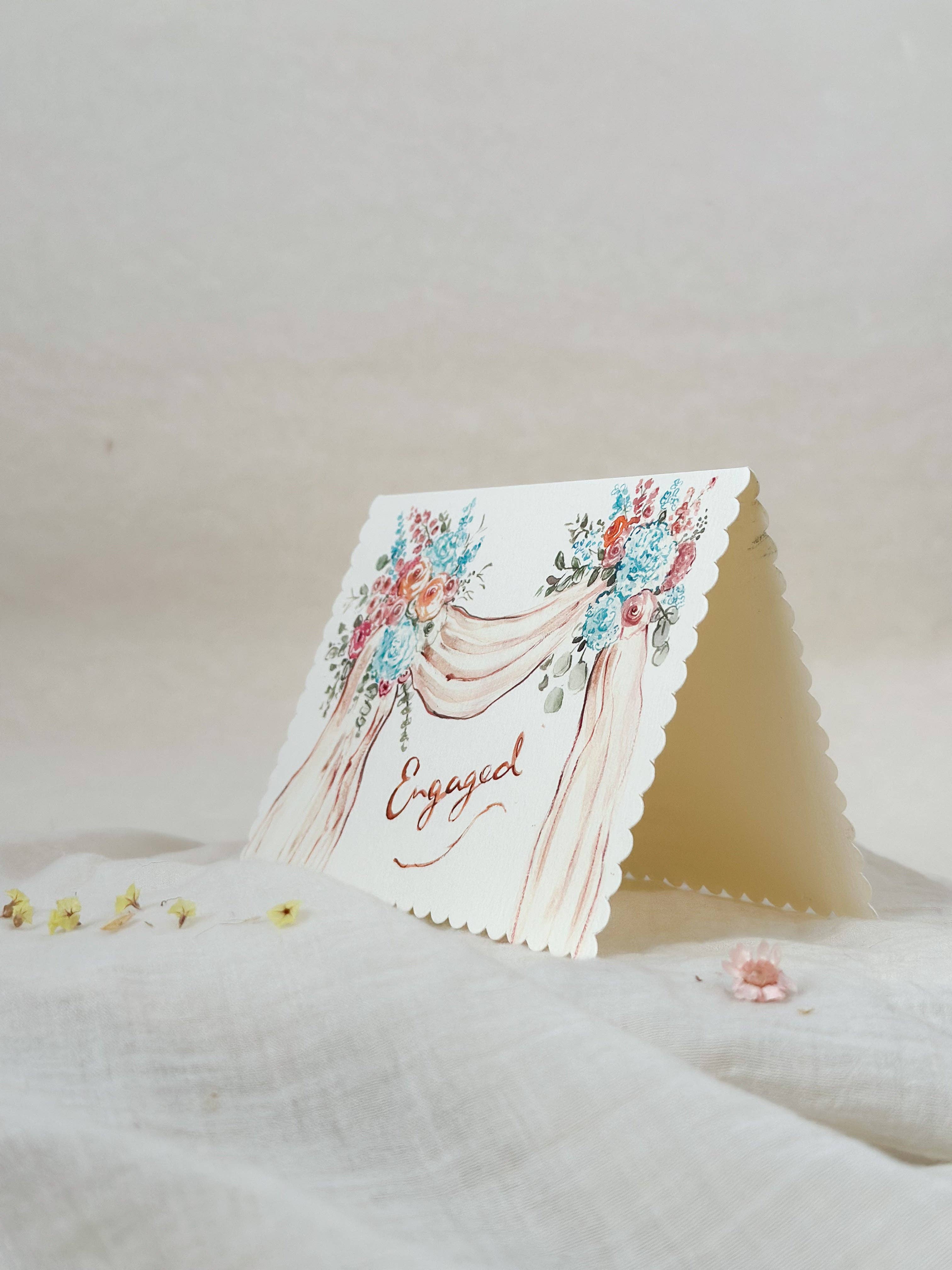 Engaged florals - scalloped edge card