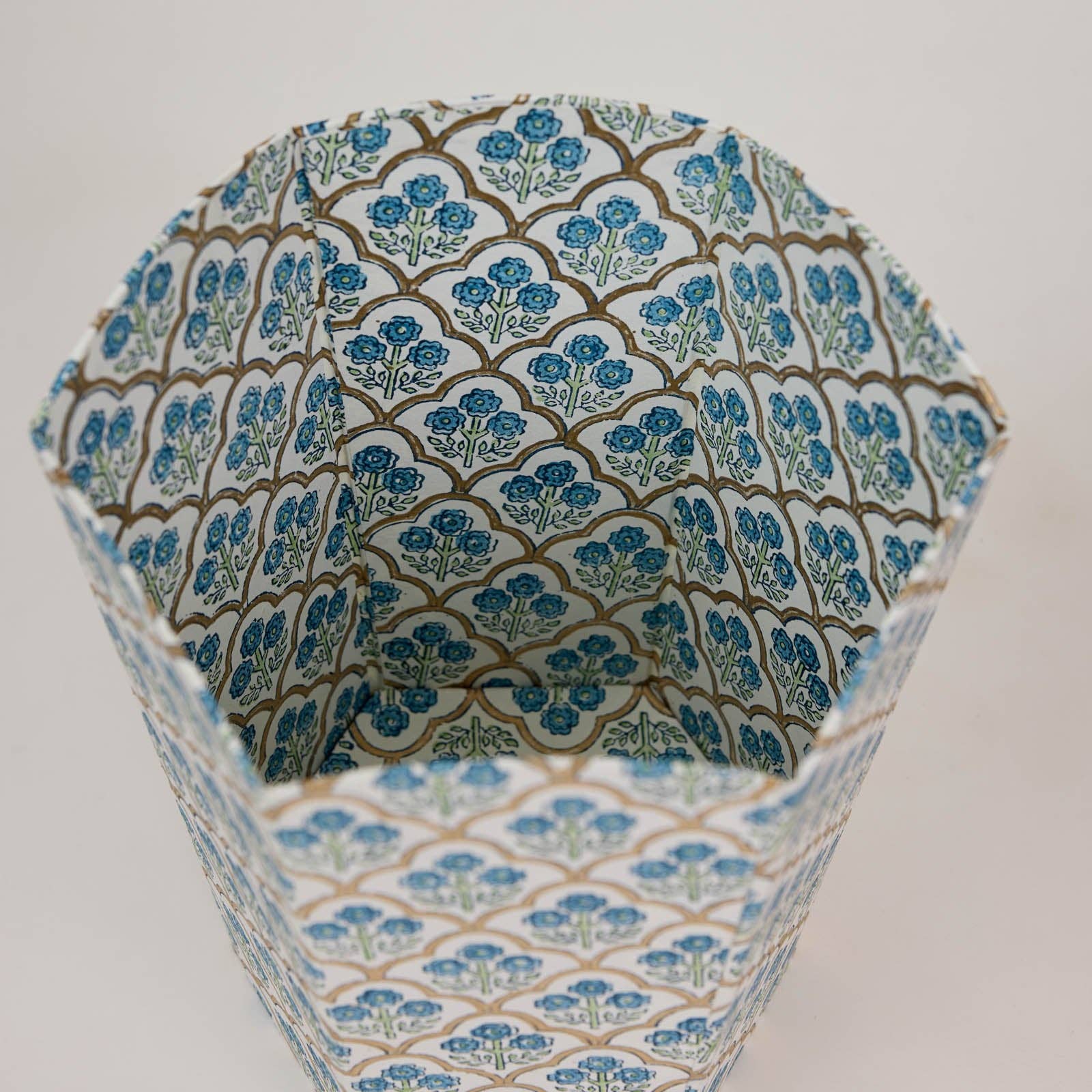 Block Printed Waste Paper Basket | Trellis Indigo