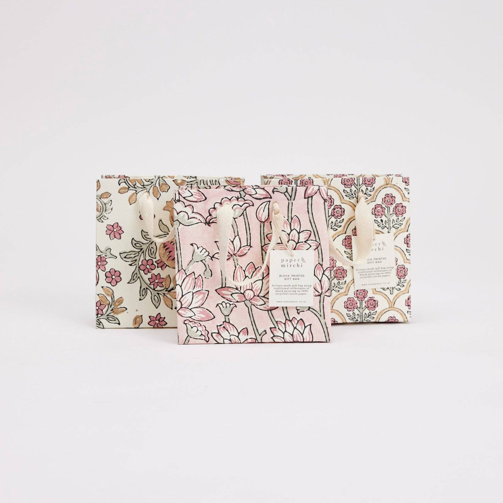 Block Printed Gift Bags | Pink Earth | 3 Designs Available| Small