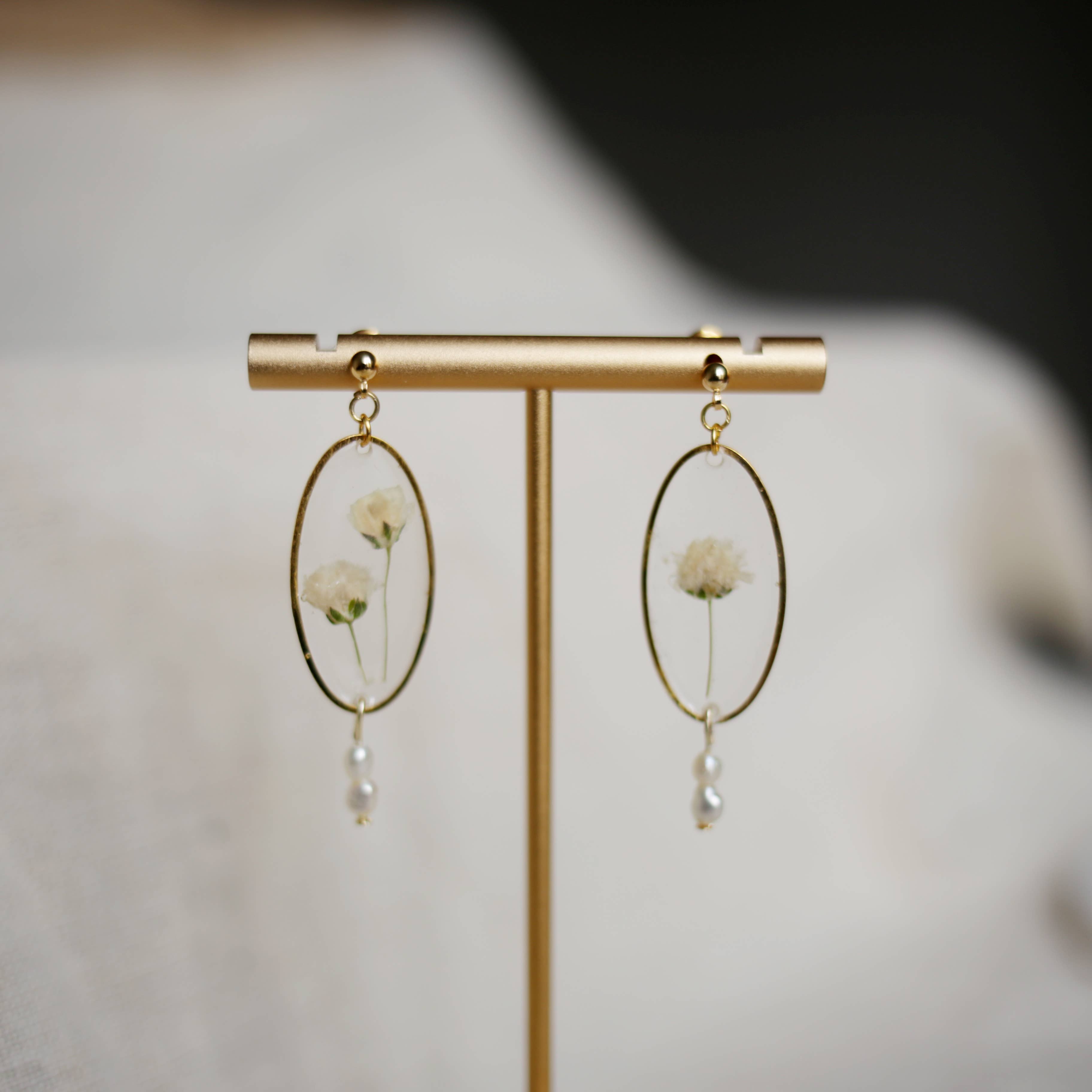 Baby Breath Dangle Stud Earrings With Freshwater Pearls