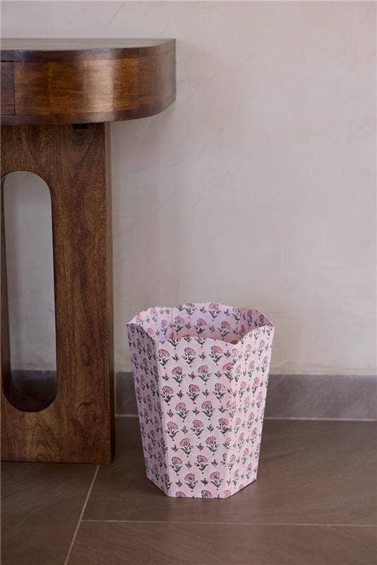 Block Printed Waste Paper Basket | Ditsy Floral Blush