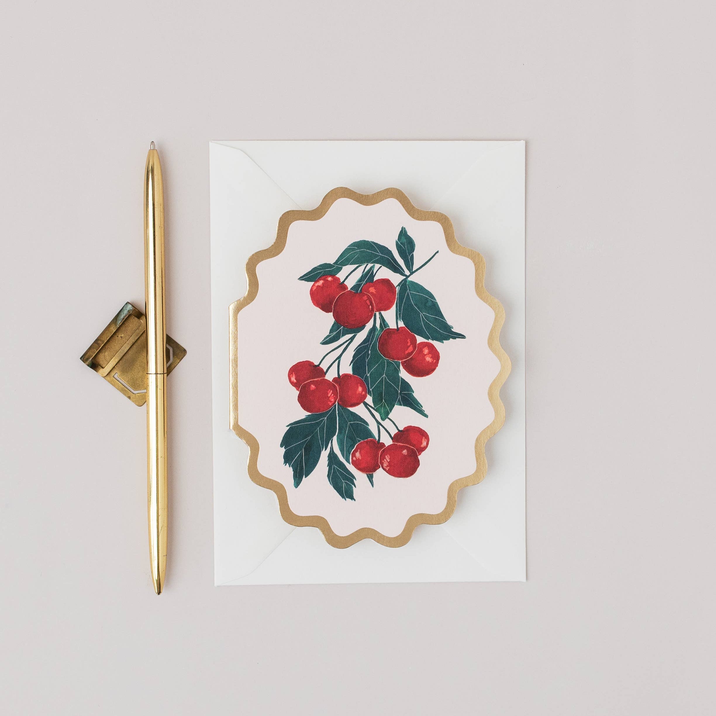 CHERRIES BOTANICAL FRUIT SCALLOP DIE CUT CARD