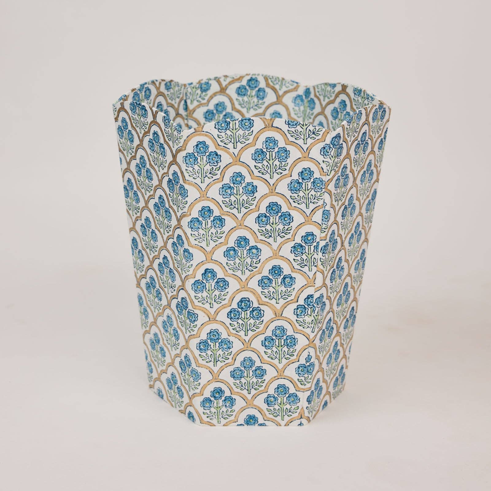 Block Printed Waste Paper Basket | Trellis Indigo