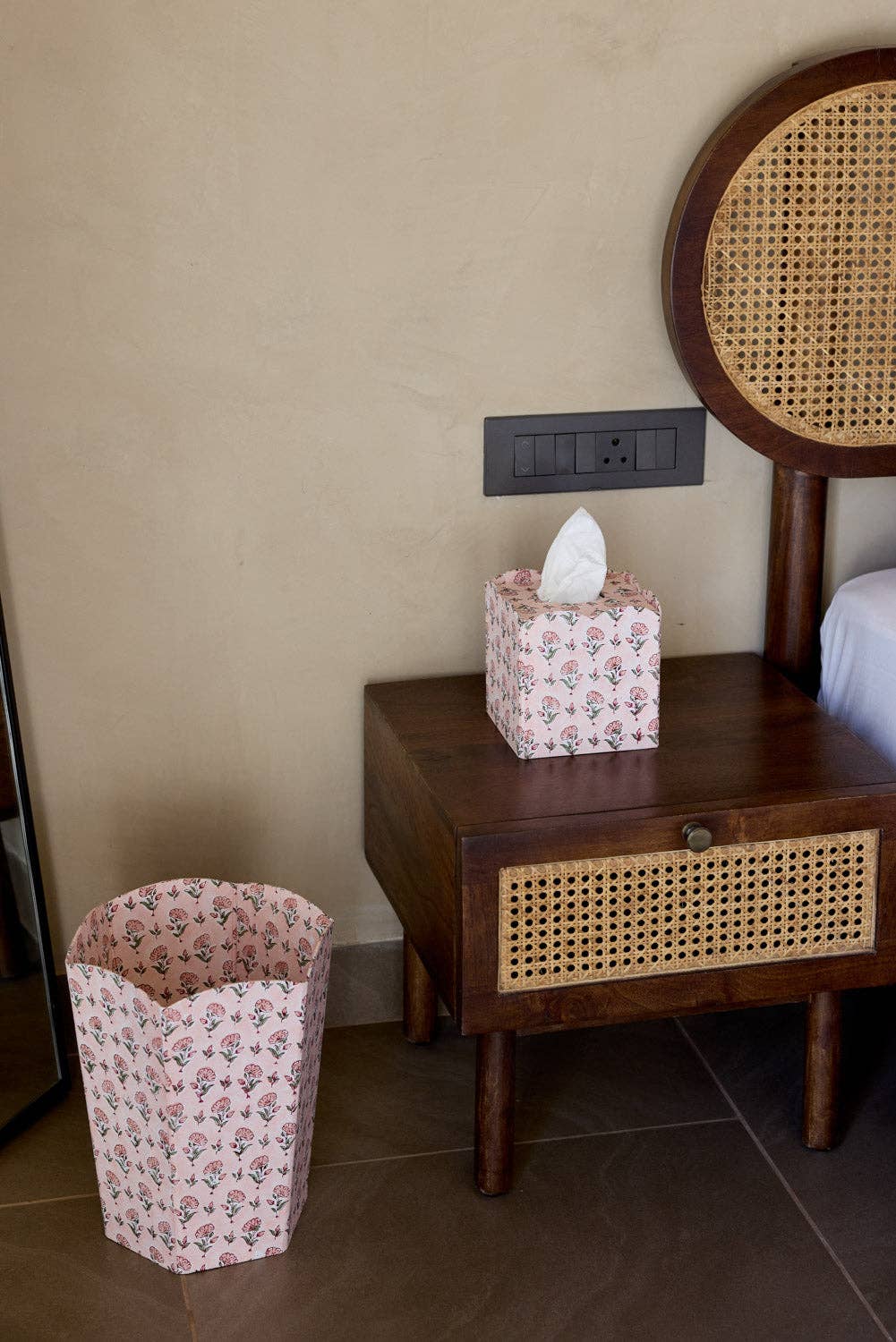Block Printed Waste Paper Basket | Ditsy Floral Blush