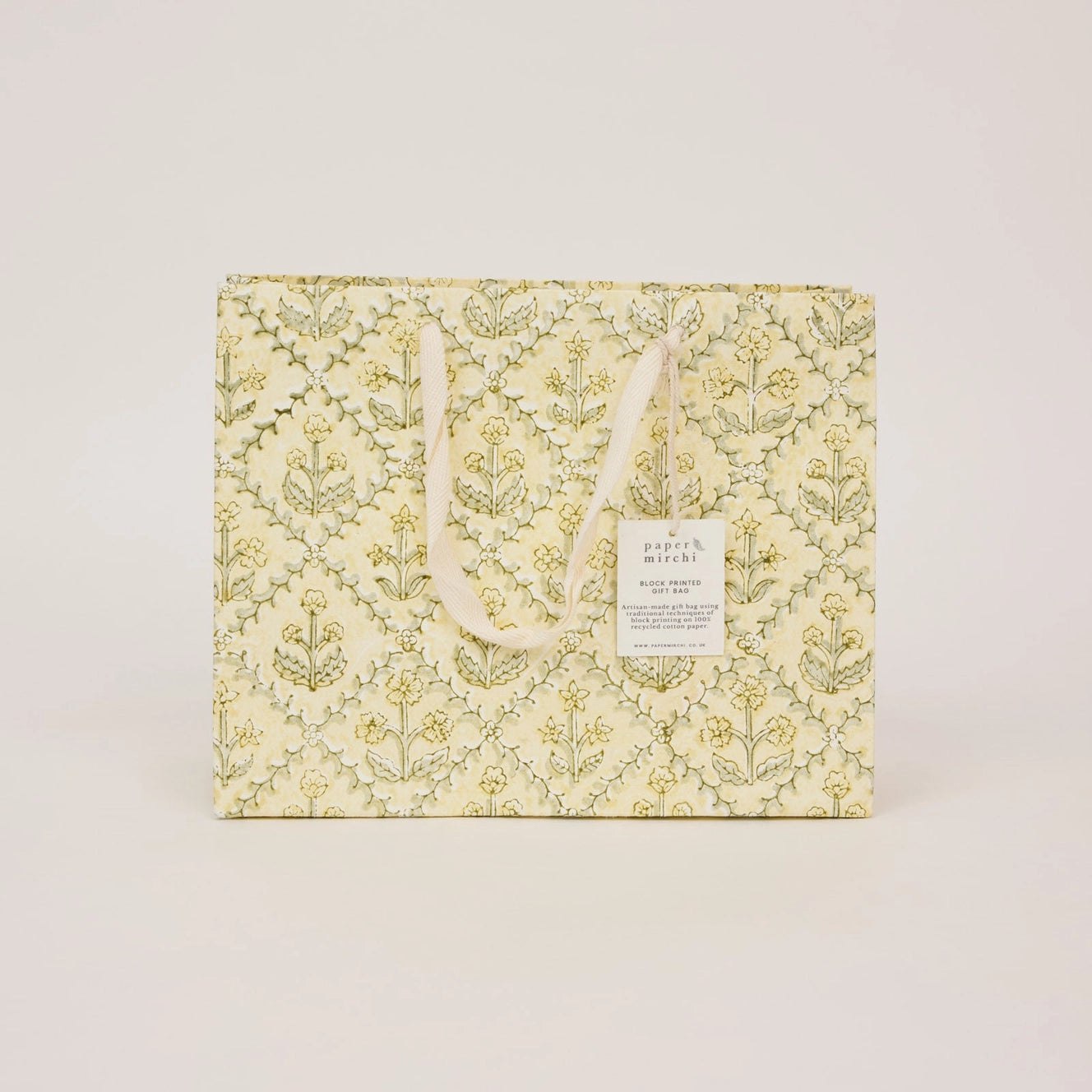 Block Printed Gift Bags | Buttercream | 3 Designs & 2 Sizes Available