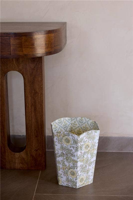 Block Printed Waste Paper Basket | Wild Rose Buttercream