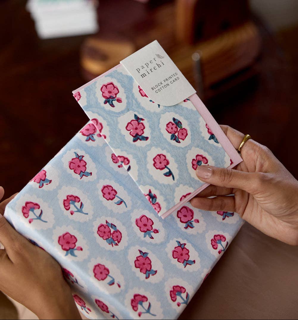 Block Printed Greeting Card | Scallop Tiles Pink Sorbet