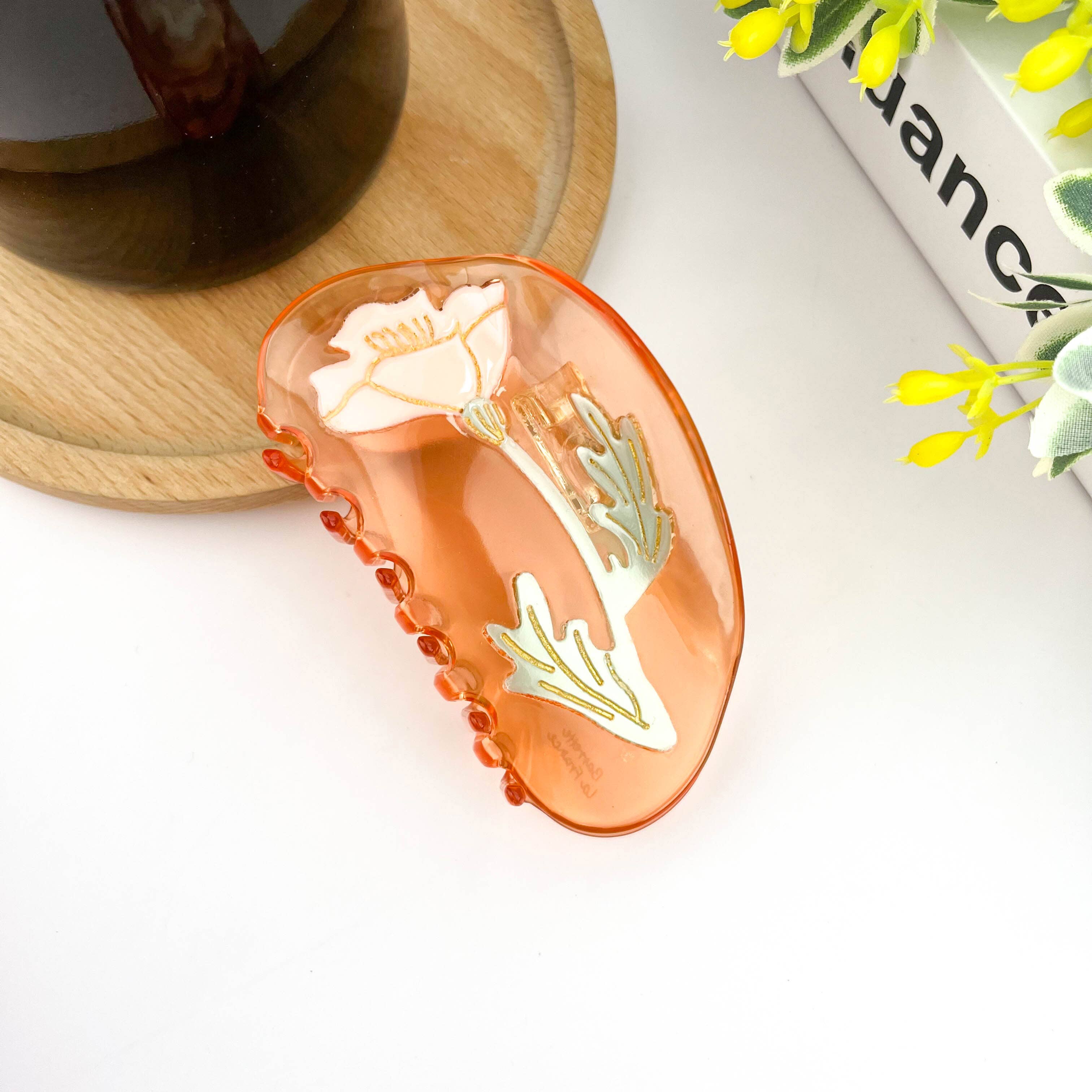 Semi-Circular Floral Hair Clip, Springtime Acetate Claw Clip