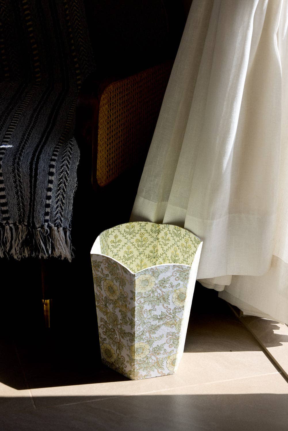 Block Printed Waste Paper Basket | Wild Rose Buttercream