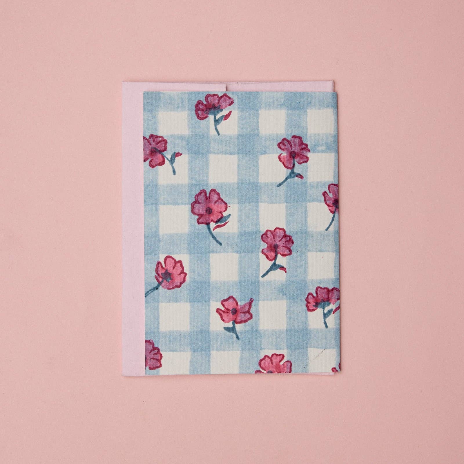 'Happy Birthday' Block Printed Greeting Card | Gingham Pink Sorbet