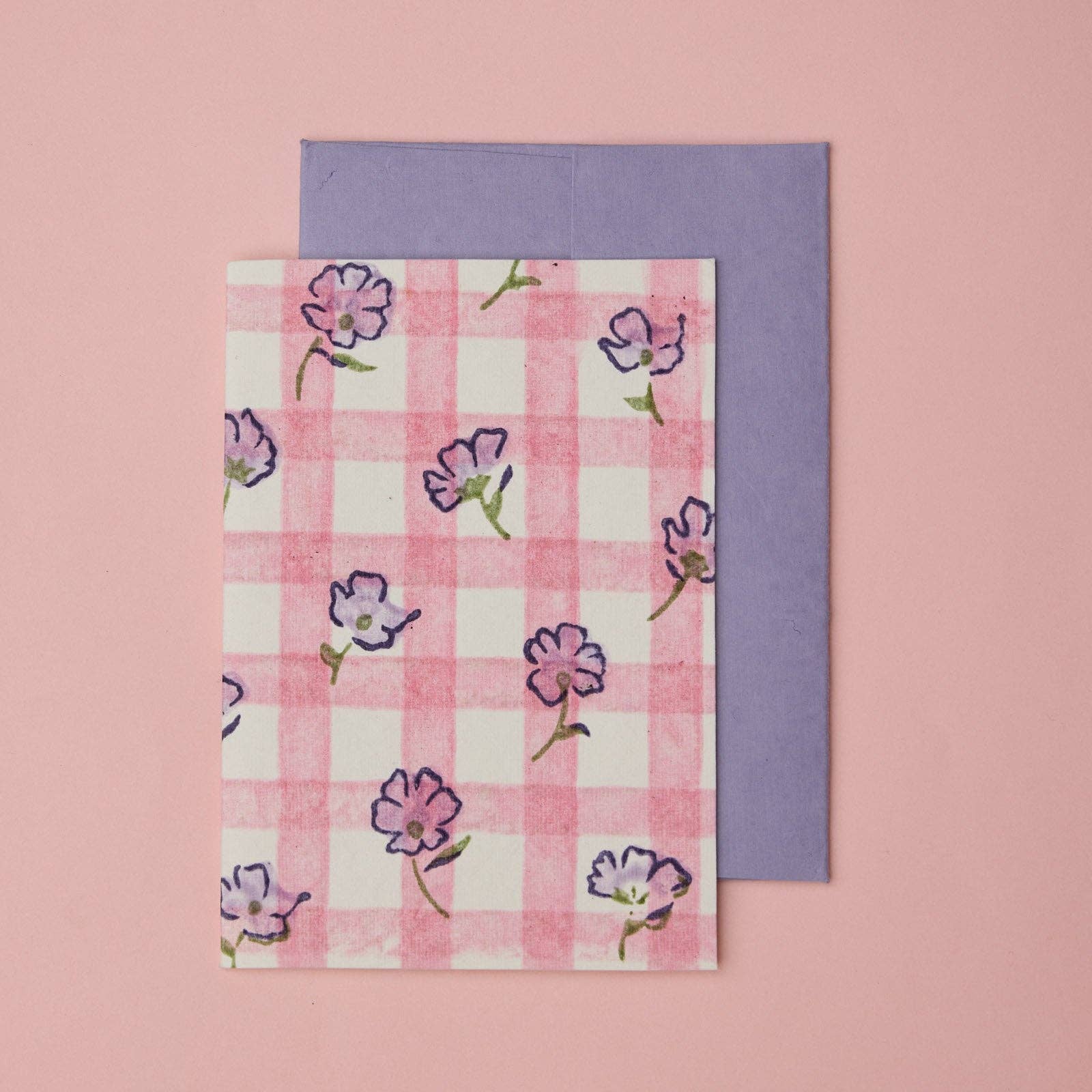 Block Printed Greeting Card | Gingham Violet Meringue