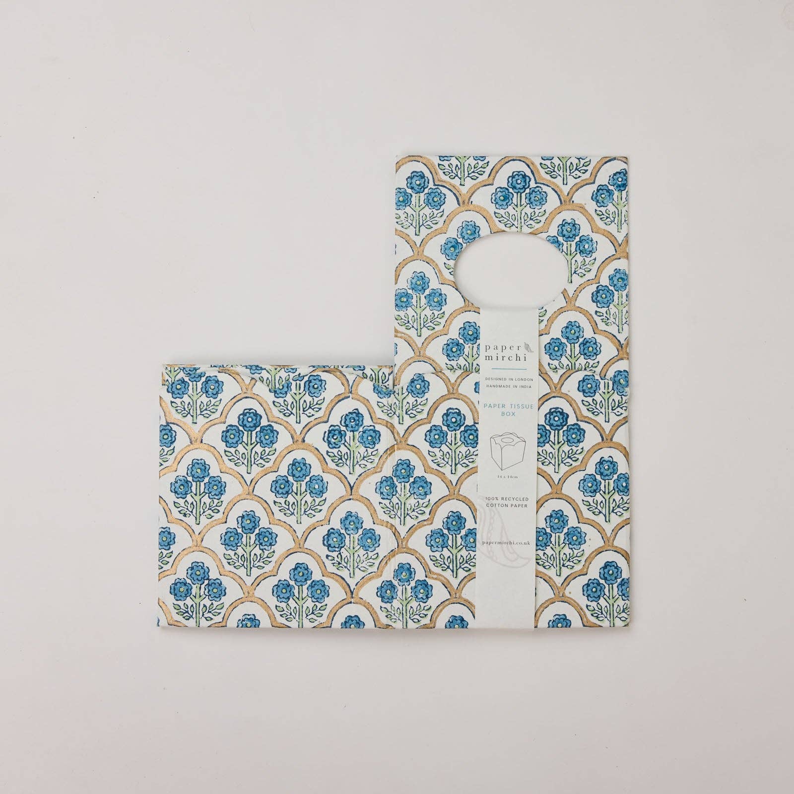 Block Printed Tissue Box - Trellis Indigo